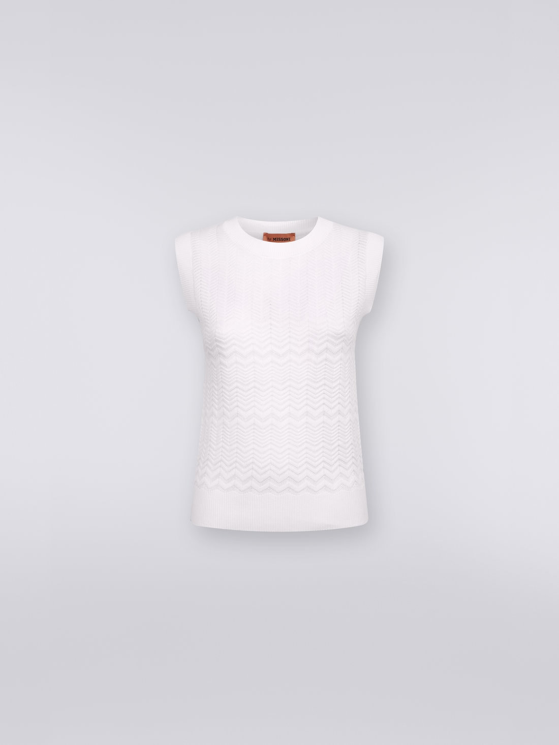 Sleeveless cotton and viscose top with tone-on-tone zigzag - 1