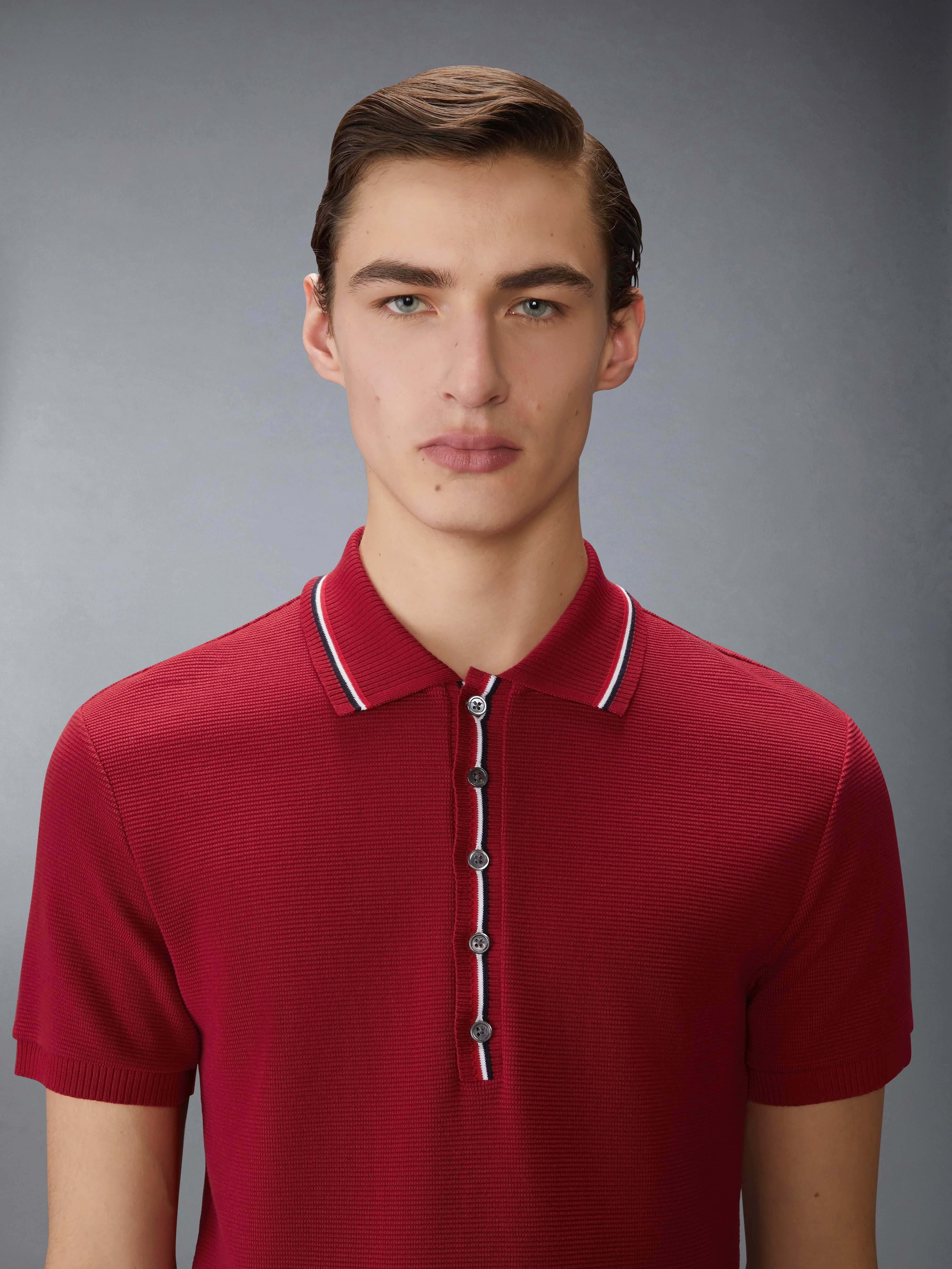 COTTON WAFFLE RIB CUFF POLO - 6