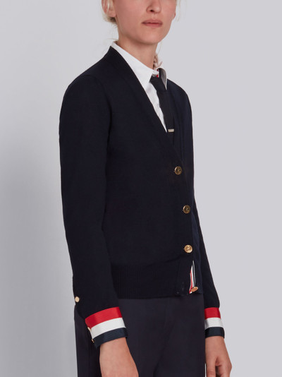 Thom Browne V-neck Cardigan With Red, White And Blue Grosgrain Cuff In Fine Merino Wool outlook