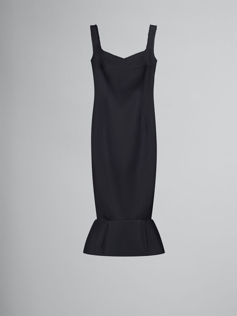 BLACK CADY SHEATH DRESS WITH FLOUNCE HEM 1