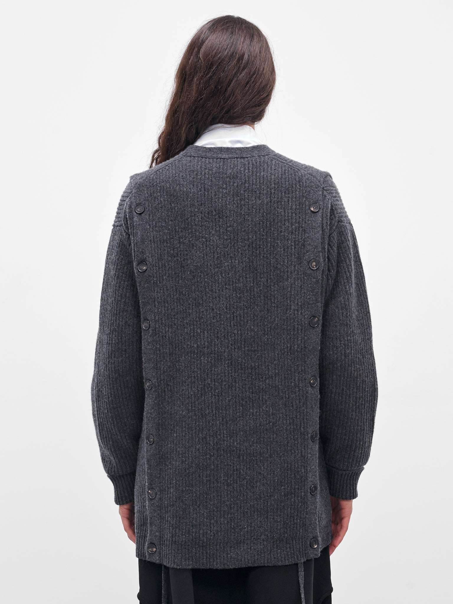 Gray Cashmere Rib-Knit Buttoned Cardigan - 3