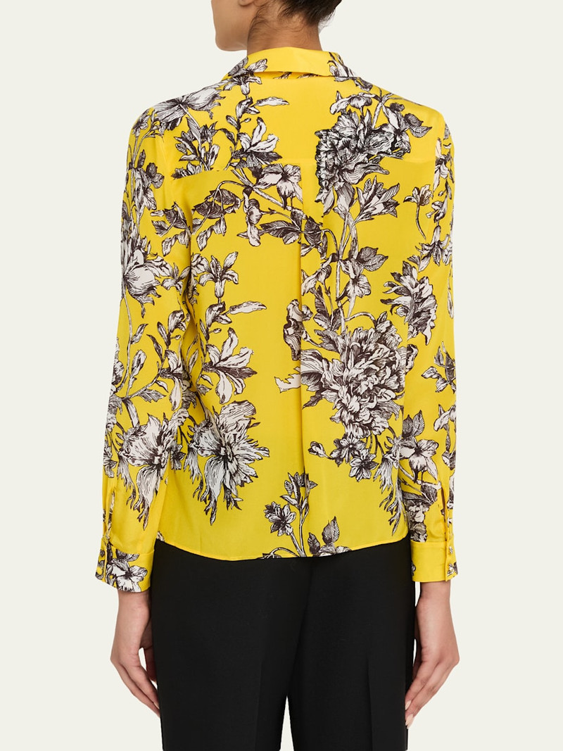 Alice + Olivia Eloise Blooming Wild Golden Button-Front Silk Blouse outlook