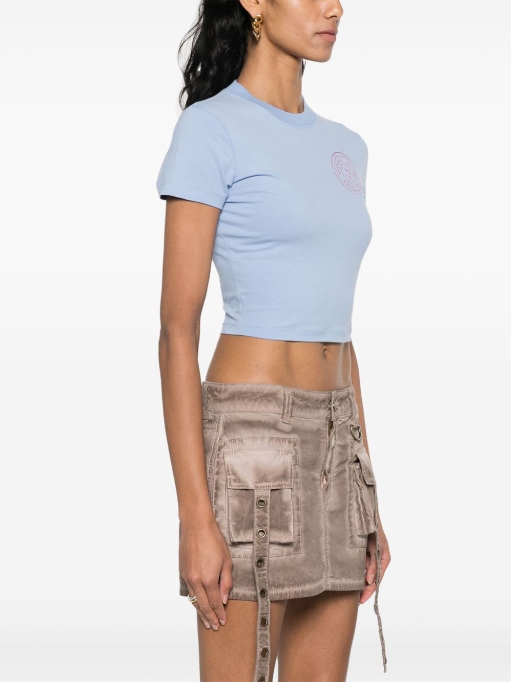glitter-logo cropped cotton T-shirt - 3