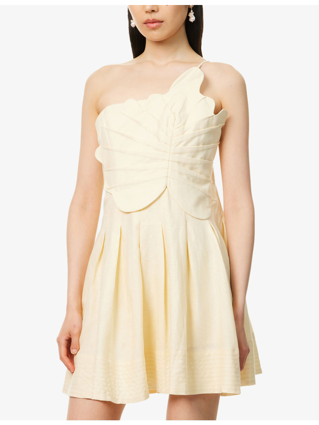 Lea One-Shoulder Linen-Blend Mini Dress - 3