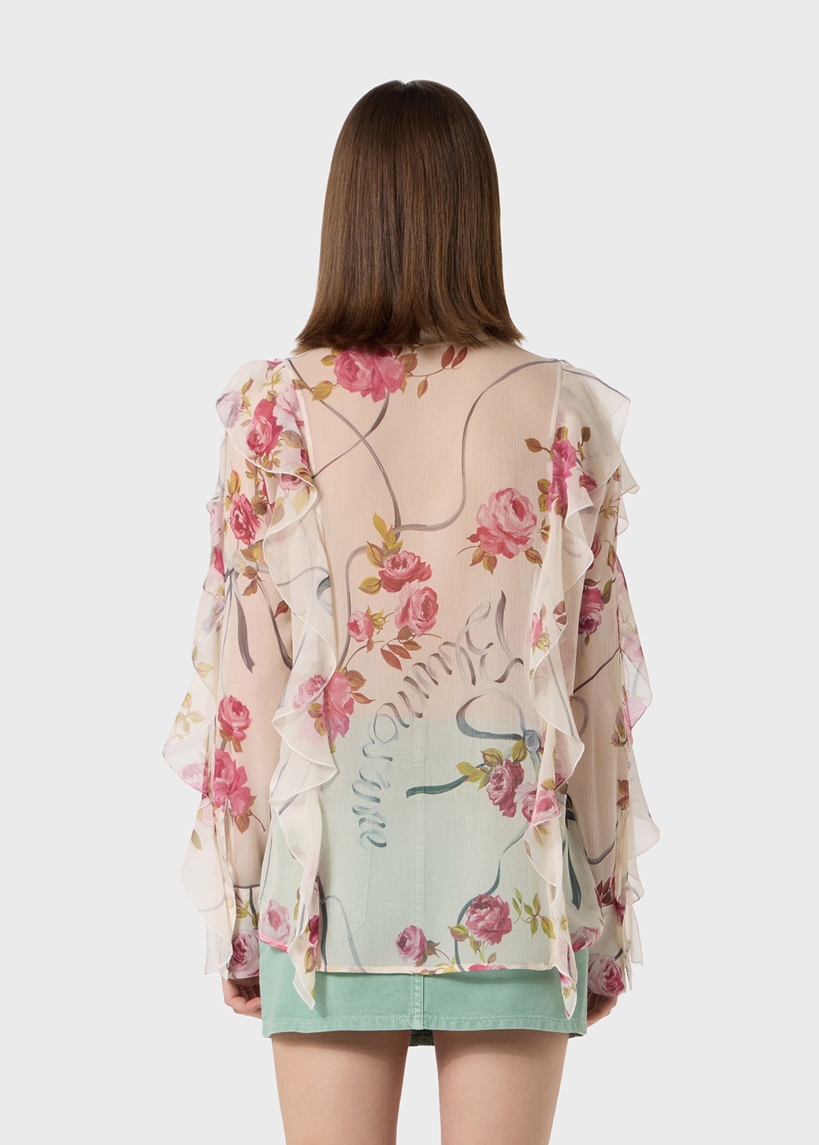 PRINTED CREPONNE SHIRT WITH RUFFLES - 4