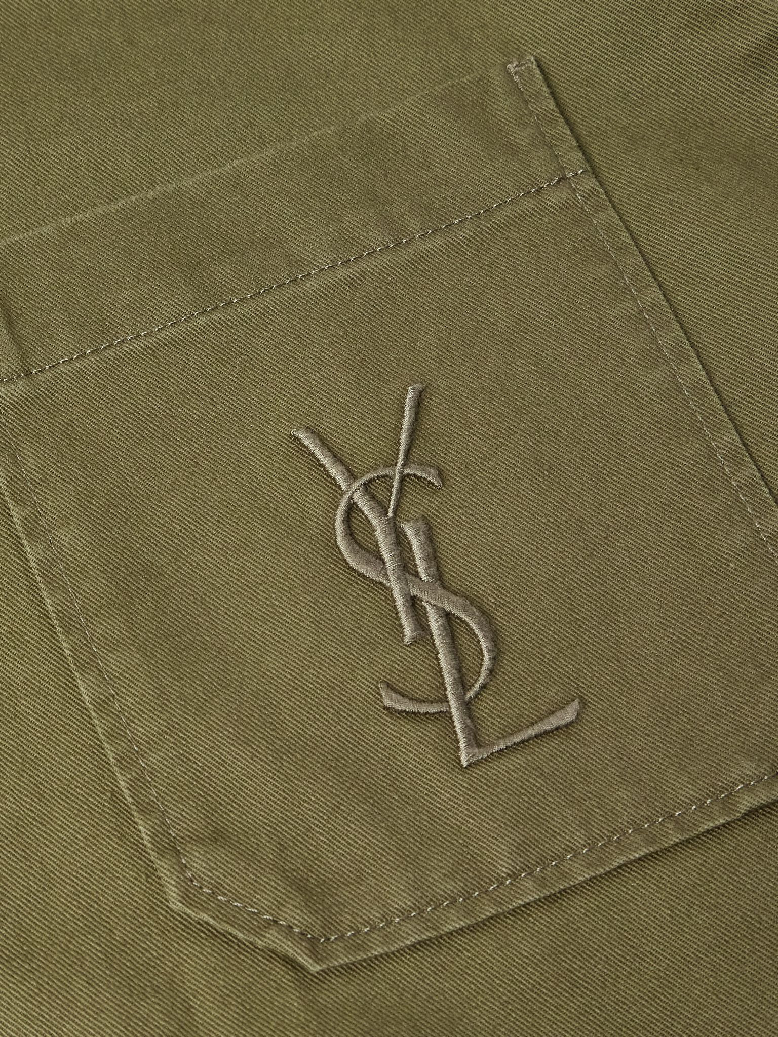 Logo-Embroidered Cotton and Linen-Blend Gabardine Overshirt Green - 6