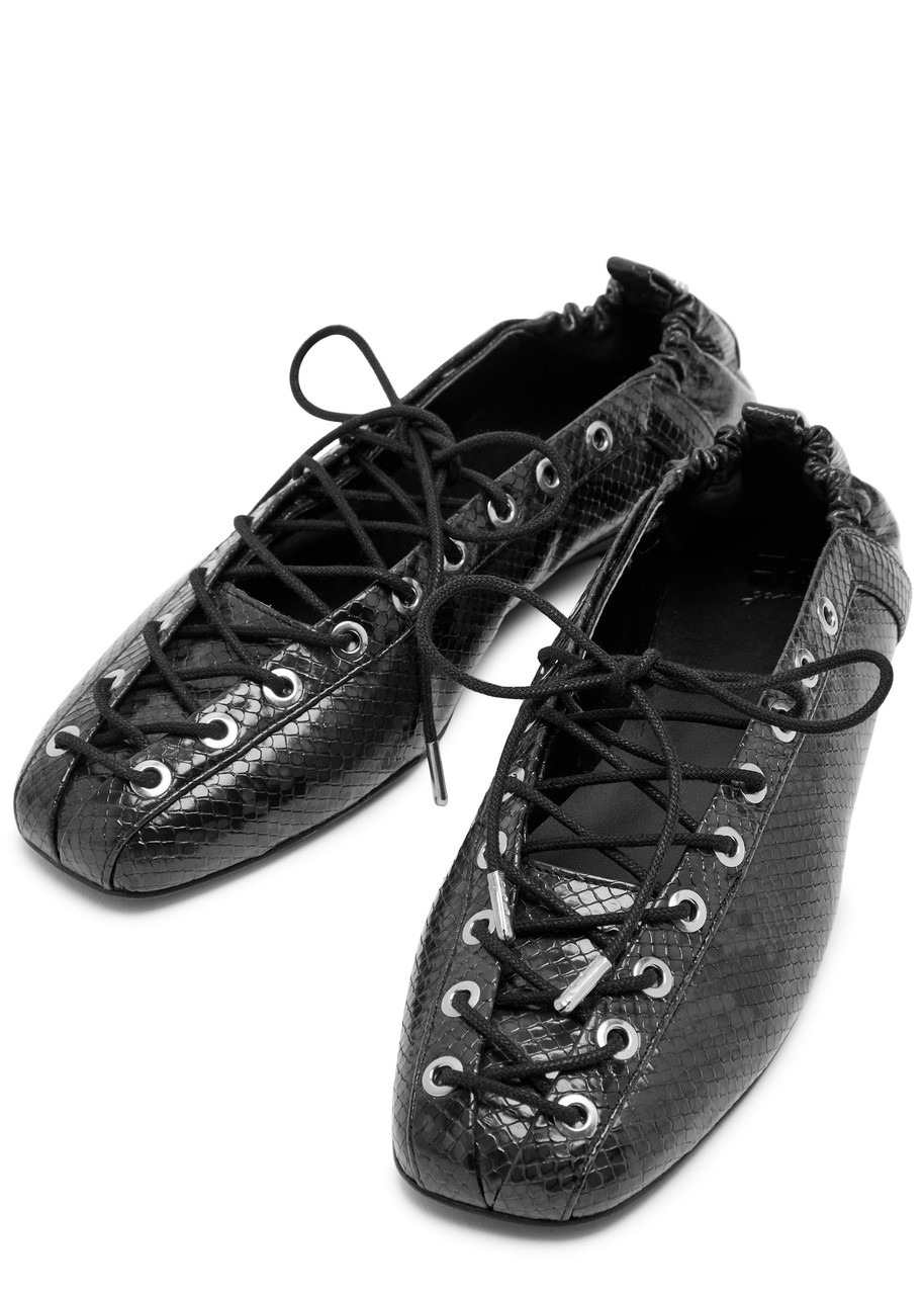 Ganni Snake-effect Leather Ballet Flats - 3