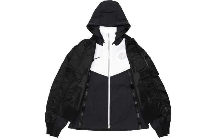 Nike x Sacai Crossover Double Layer Contrasting Colors Sports Hooded Jacket Asia Edition Black CZ469 - 3