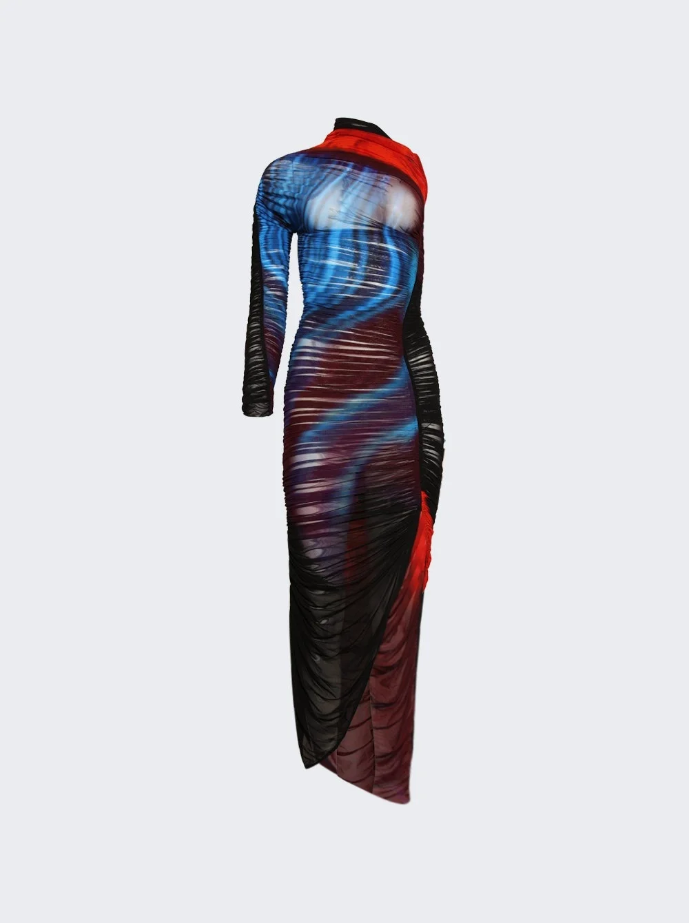 Asymmetric Sheer Dress Blue And Red - 1