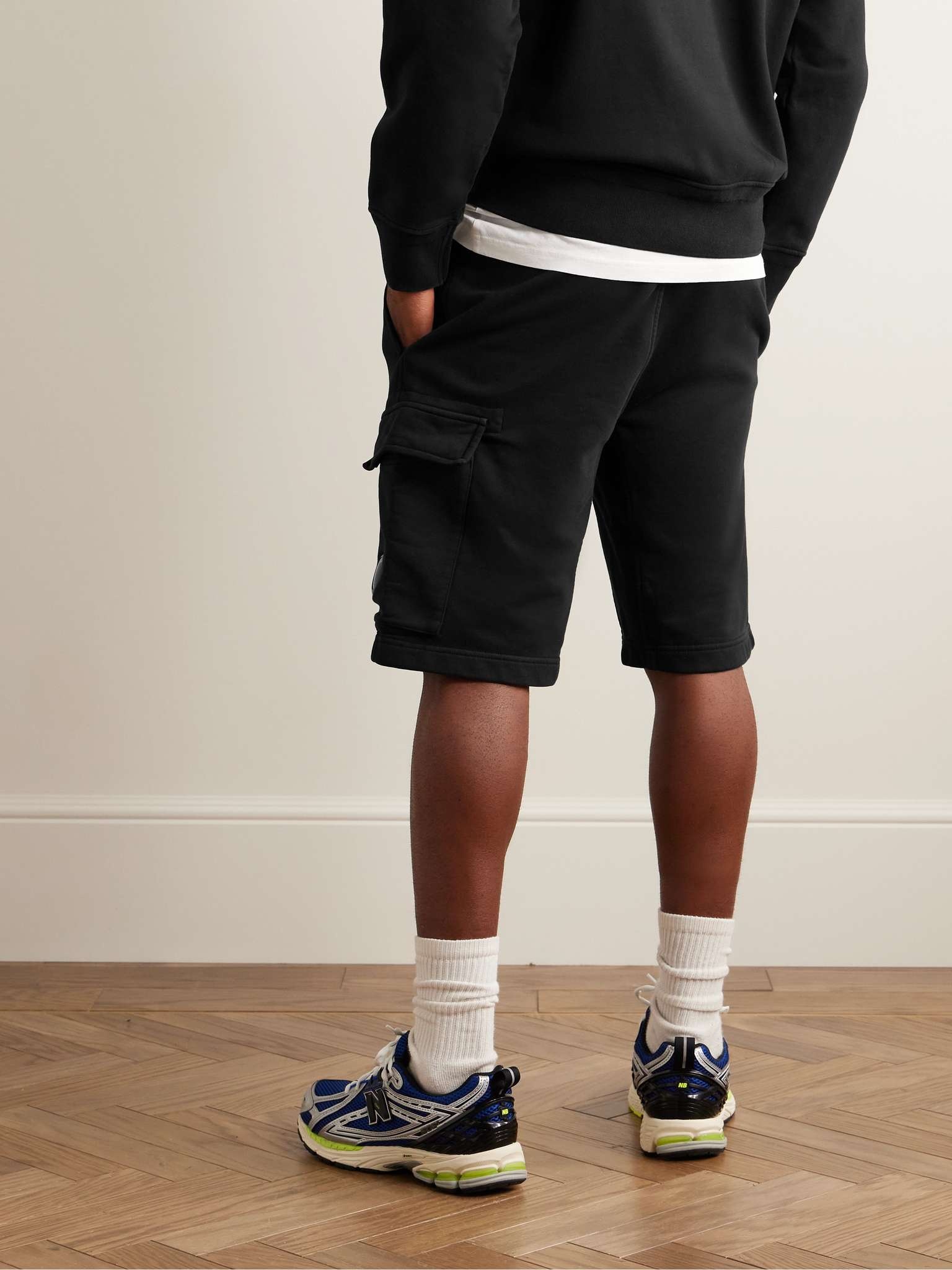 Slim-Fit Straight-Leg Logo-Appliquéd Cotton-Jersey Drawstring Cargo Shorts - 3