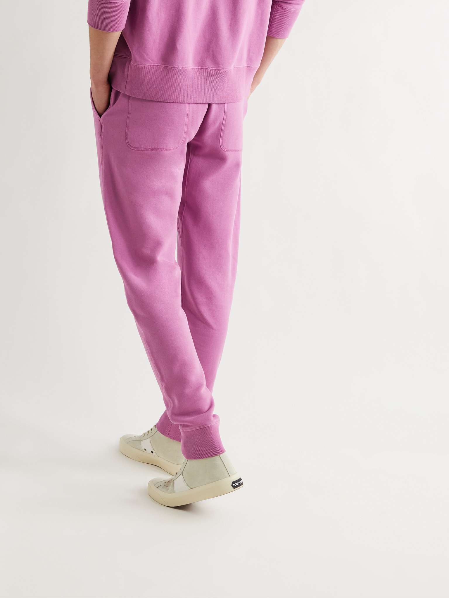 Tapered Garment-Dyed Fleece-Back Cotton-Jersey Sweatpants - 4