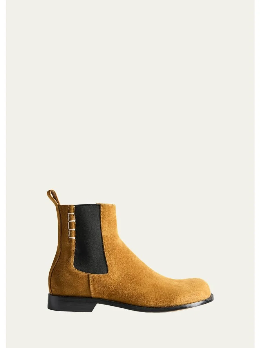 Men's Suede Loafer-Stitched Chelsea Boots - 1
