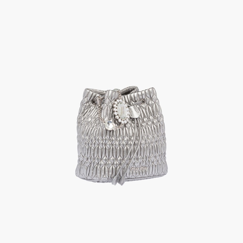 Miu Crystal Cloqué Nappa leather bucket bag - 5