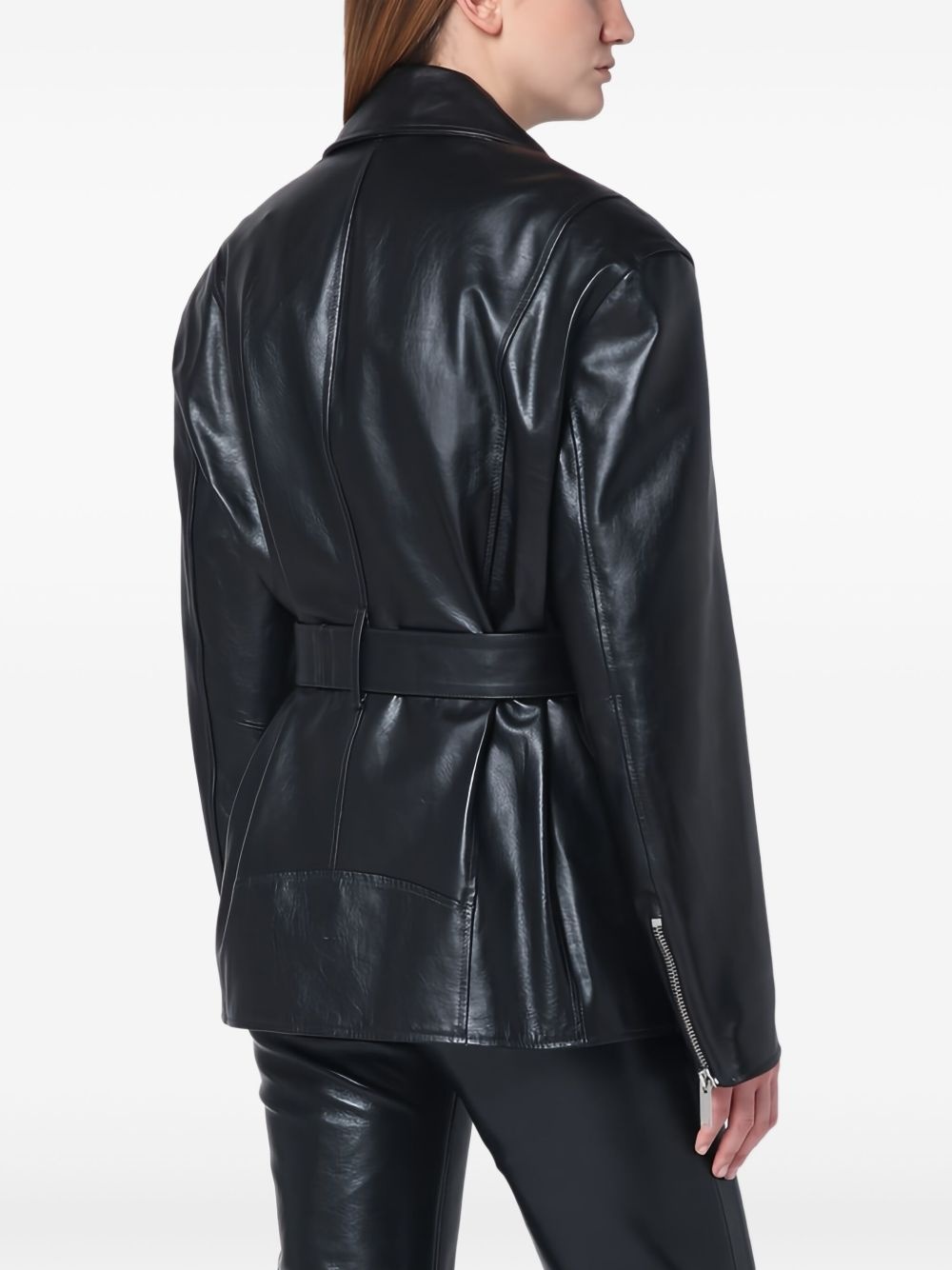 belted leather jacket - 4