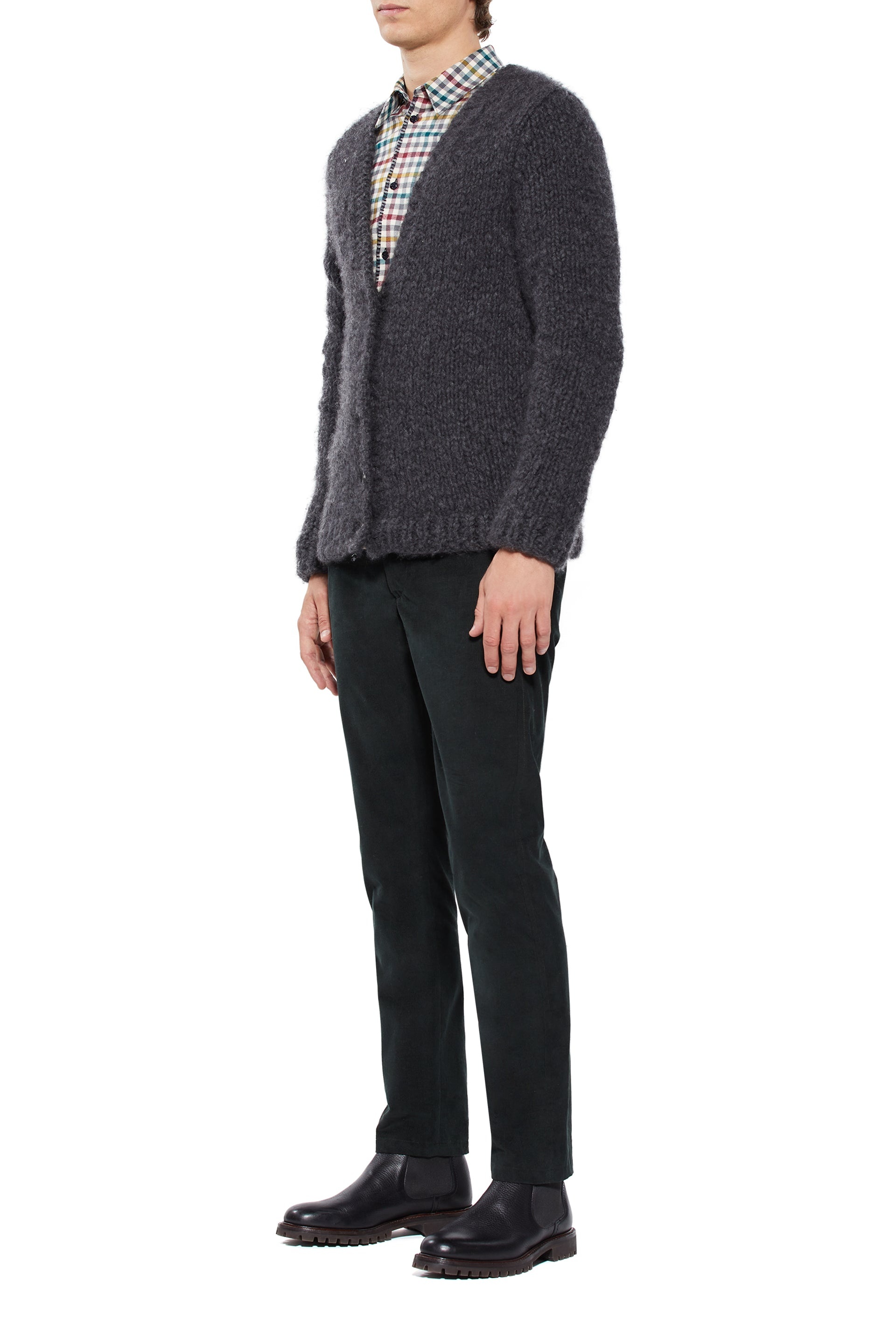 Simon Knit Cardigan in Charcoal Welfat Cashmere - 3