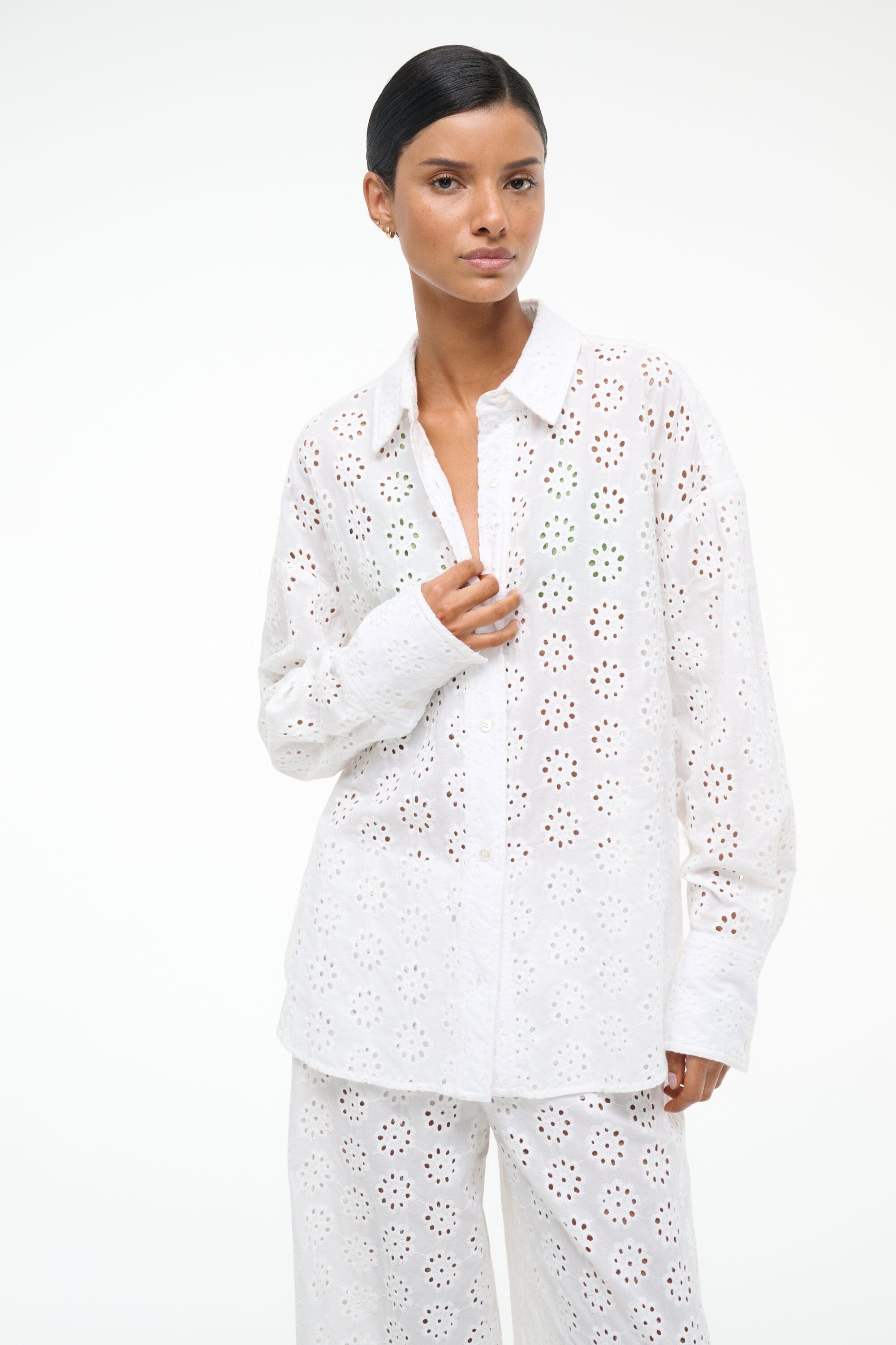 STAUD COLTON TOP WHITE EYELET - 2