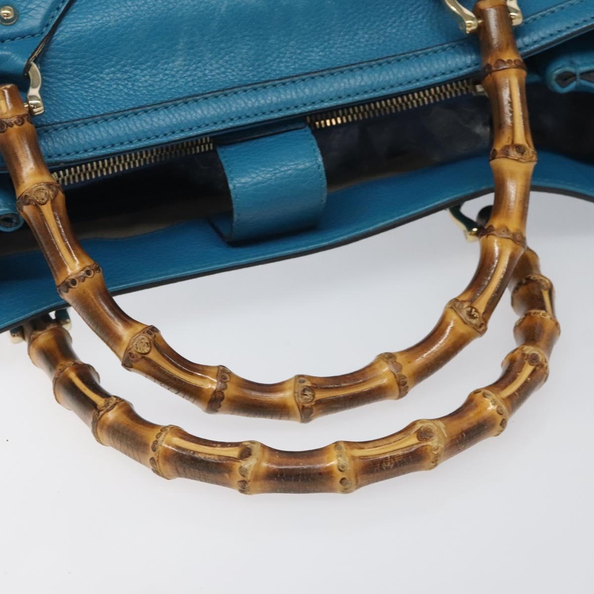 GUCCI Bamboo Hand Bag Leather Blue Gold - 7