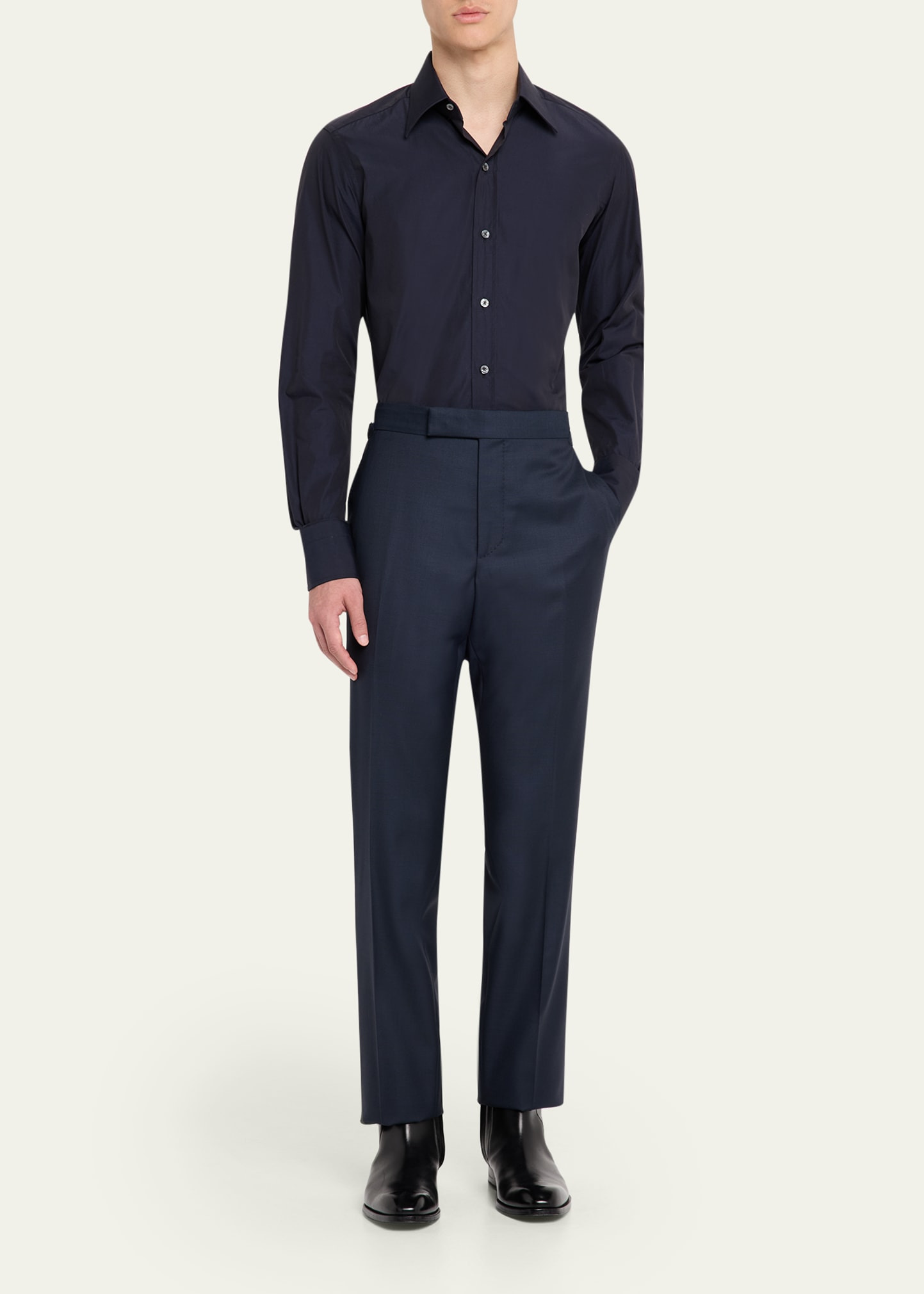 Men's Wool Sharkskin Flat-Front Pants - 2