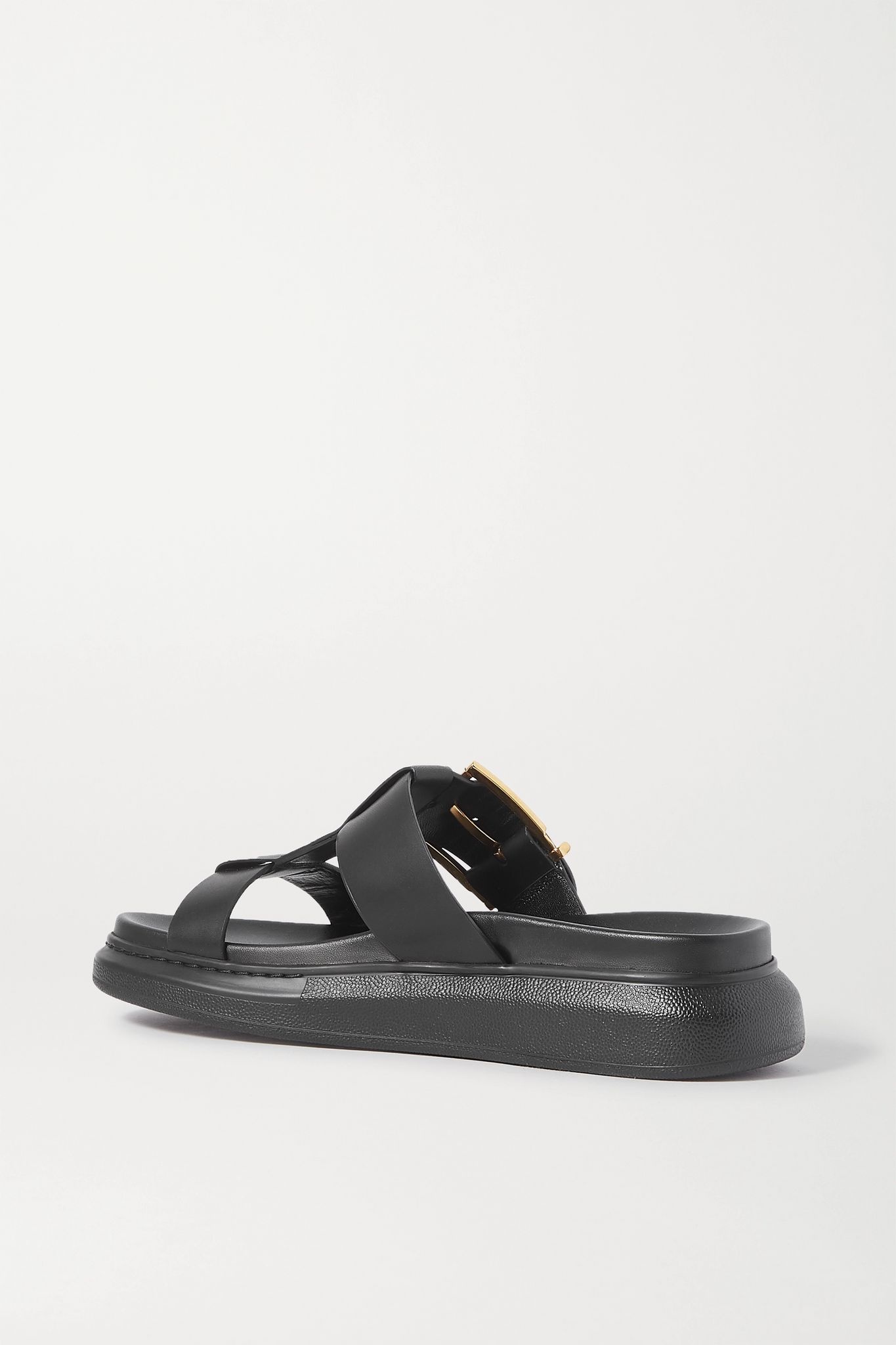 Buckled leather platform slides - 4