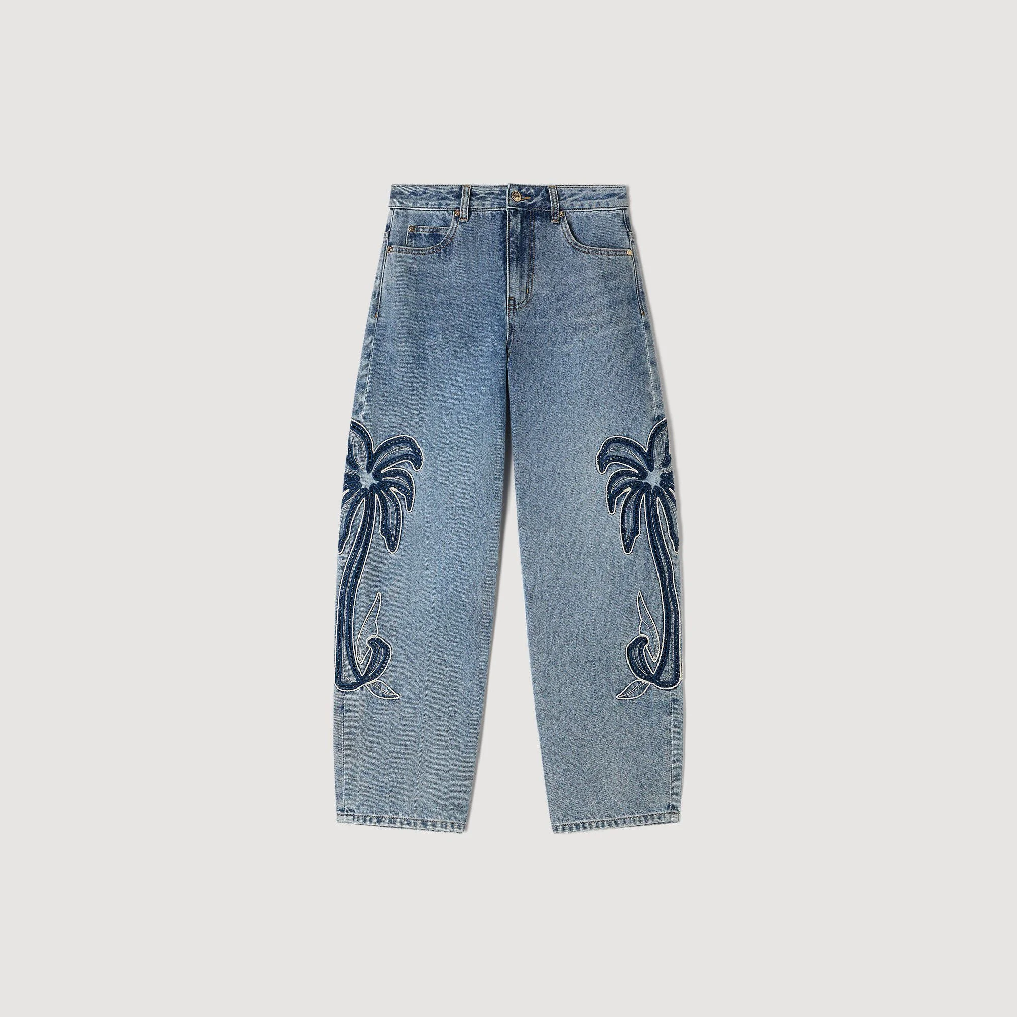 PALM-EMBROIDERED WIDE BARREL JEANS - 1