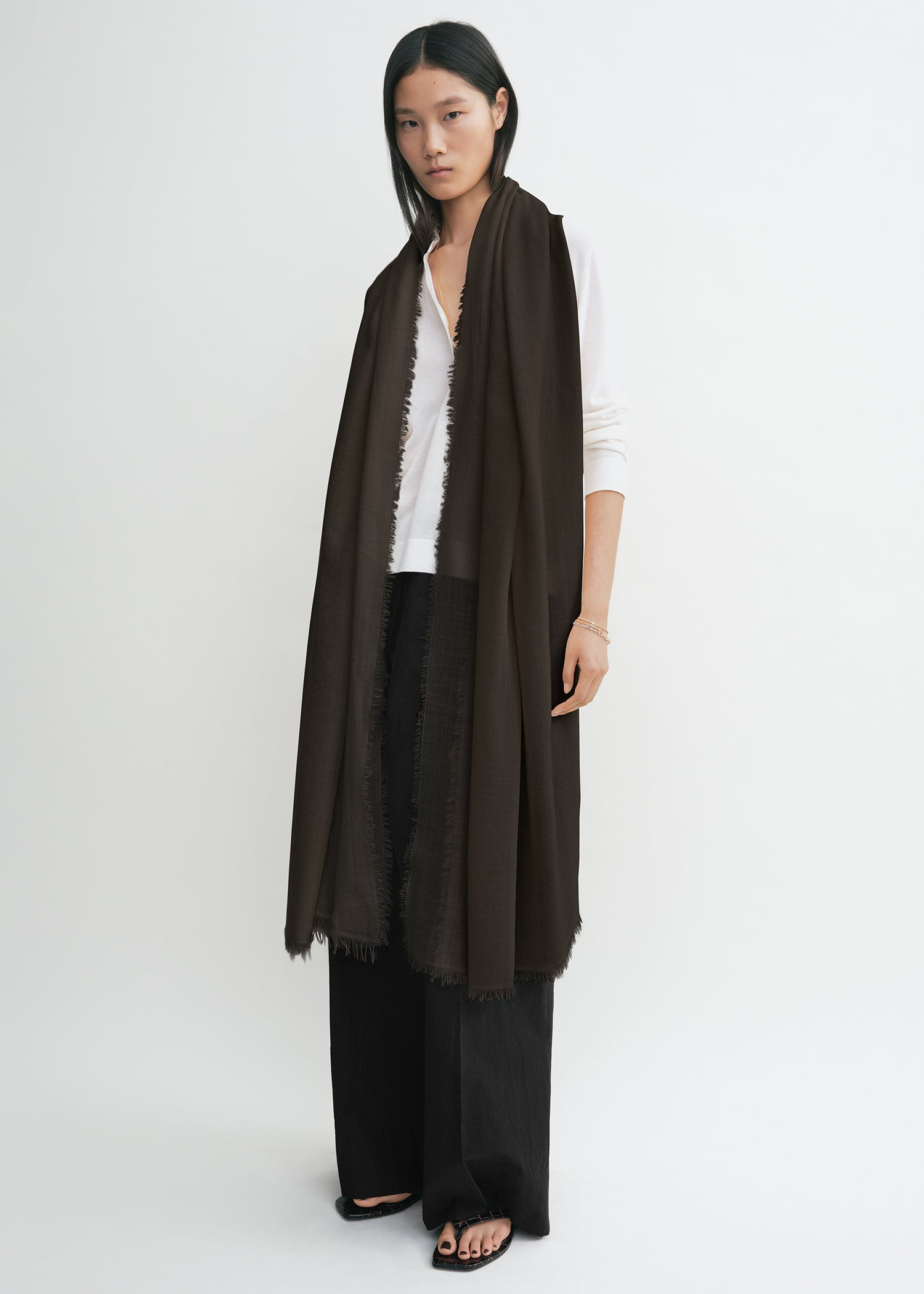 Light wool blanket scarf chocolate - 2