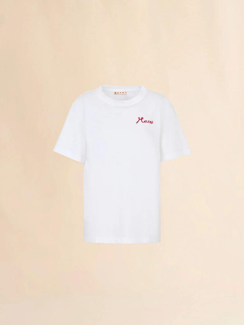 WHITE COTTON T-SHIRT WITH FLOCKED MARNI LOGO - 1