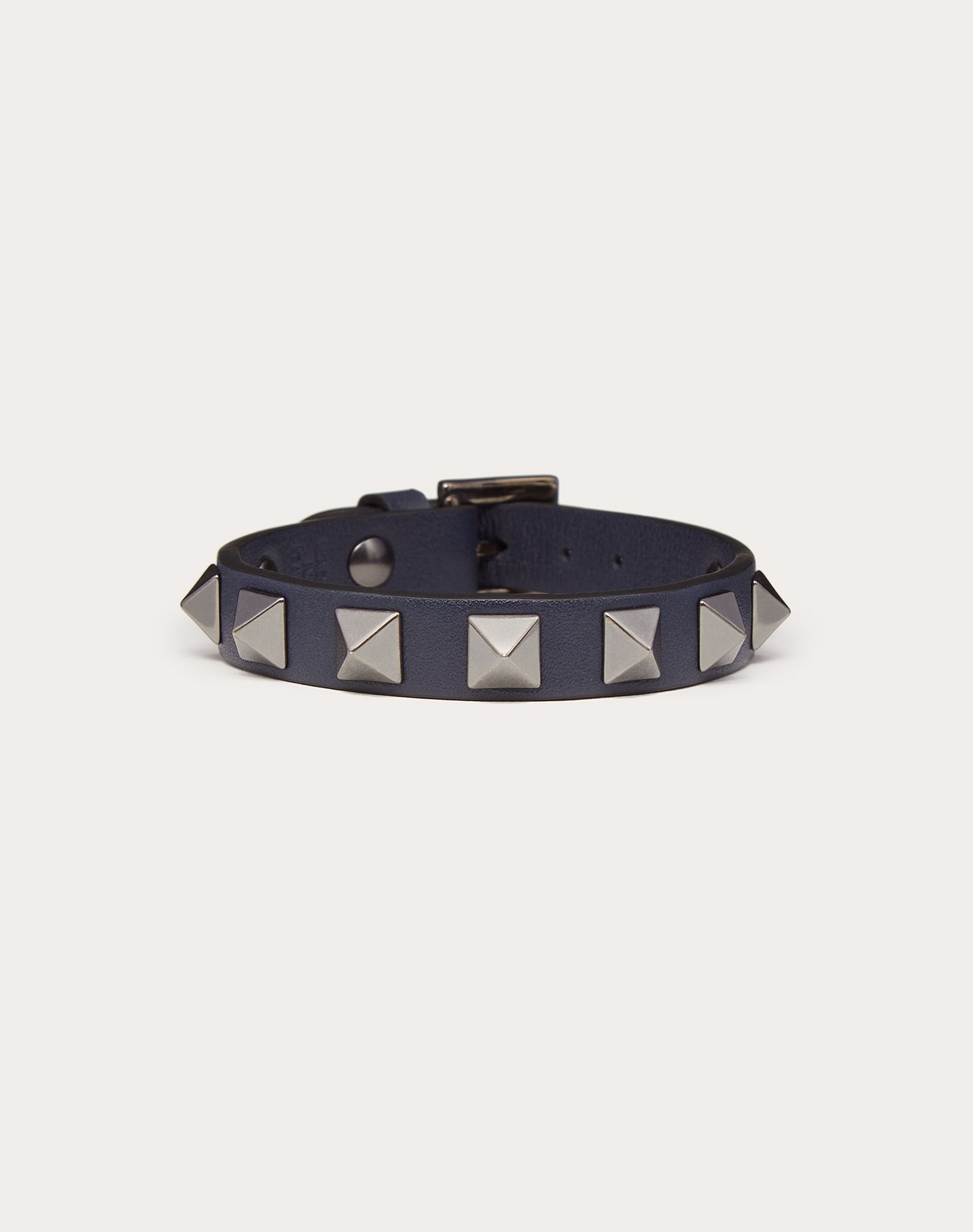 Rockstud leather bracelet with ruthenium studs - 1