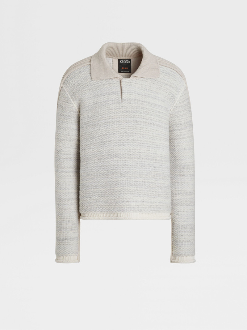 LIGHT GREY AND IVORY WOOL POLO SWEATER 1