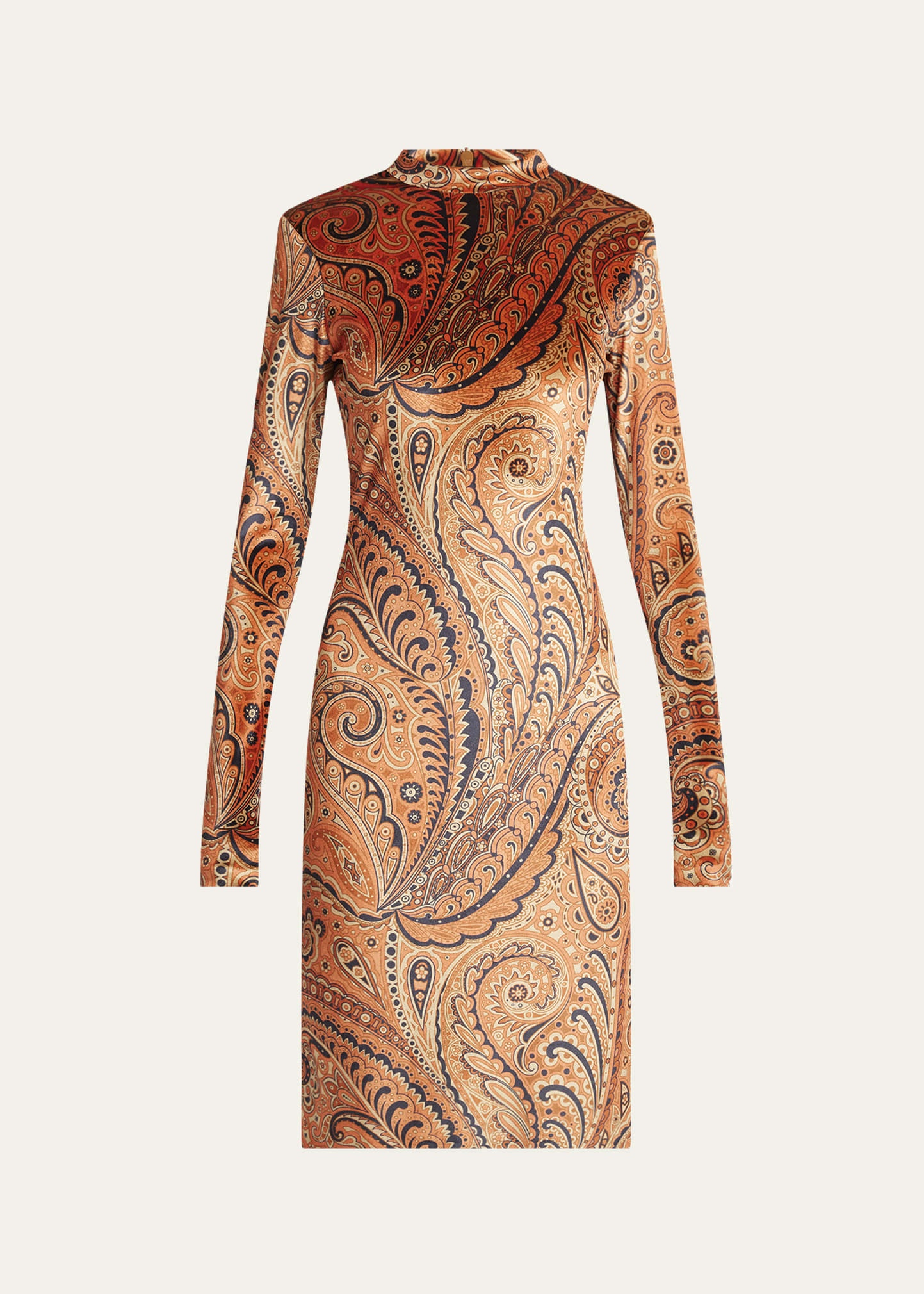 Long-Sleeve Velvet Paisley Dress - 1