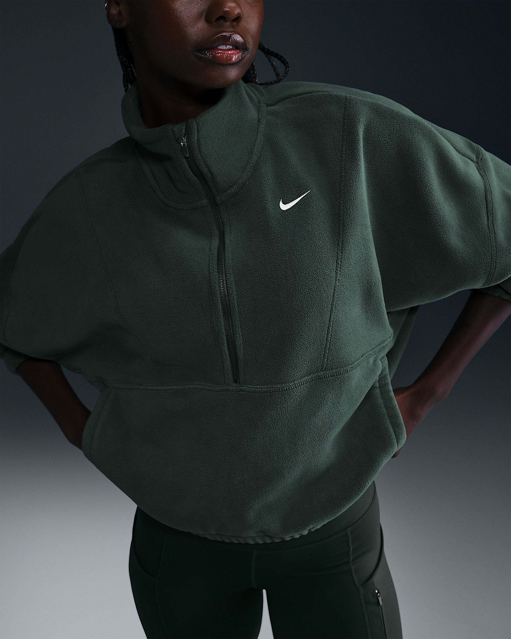 Nike One Women's Therma-FIT Oversized 1/2-Zip Fleece Top - 2