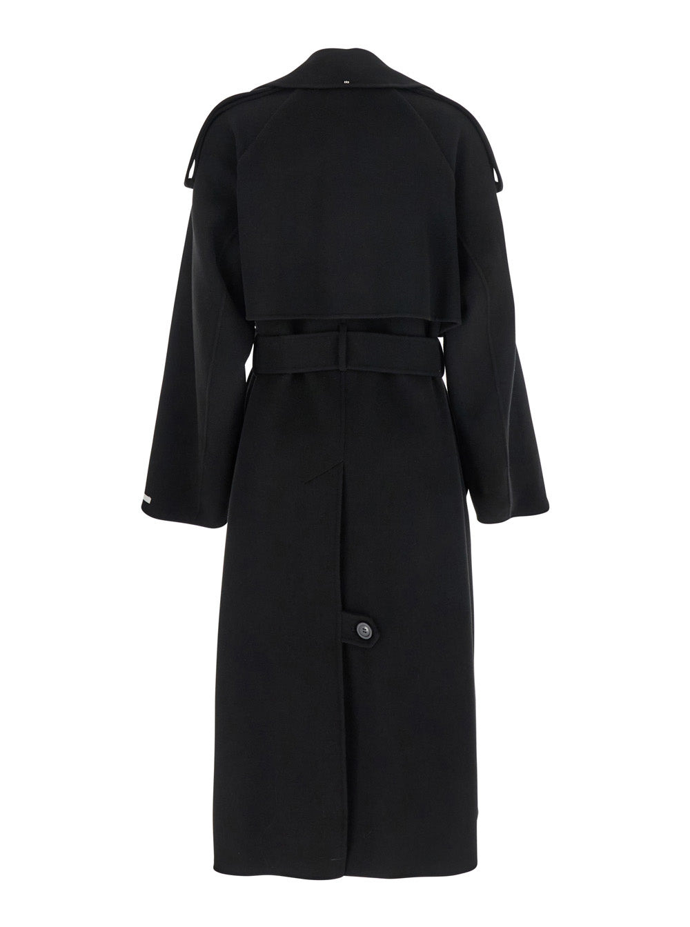 Sportmax Women 'Fiore' Black Double-Breasted Coat With Wide Notched Revers And Belt Closure In Wool  - 2