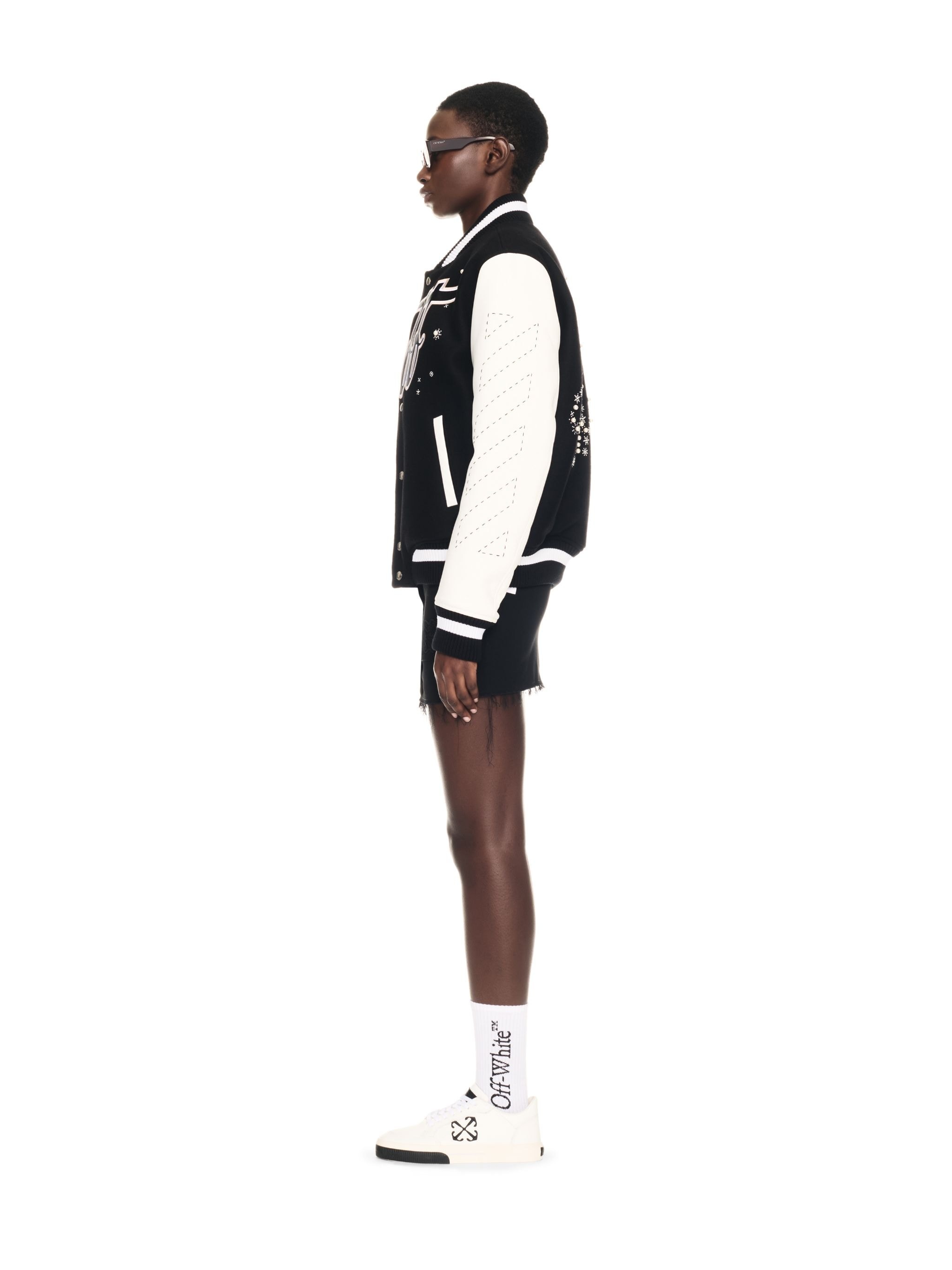 Black/white Wool Embellished Bling Stars Varsity - 3