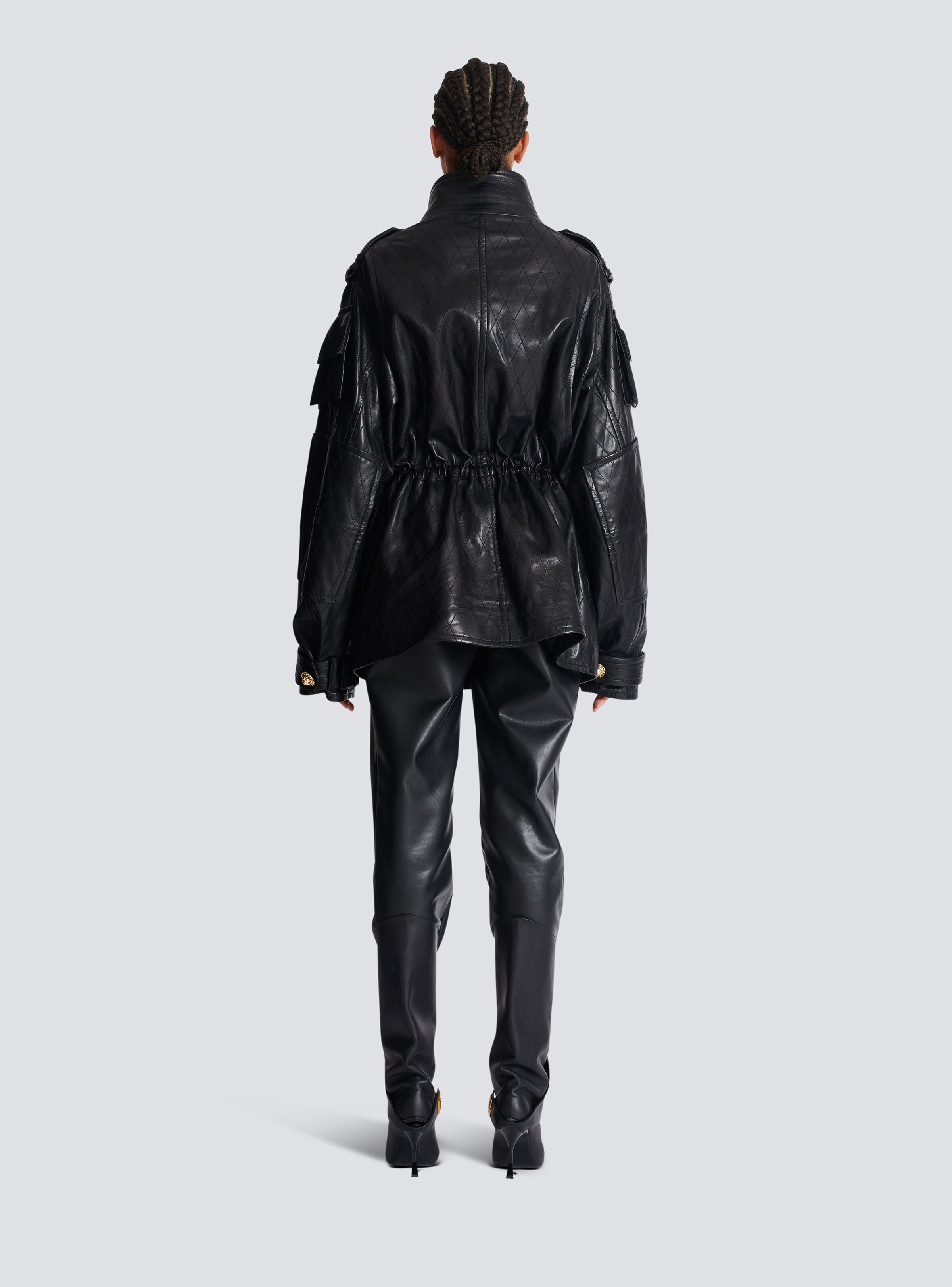 Lambskin leather parka with topstitched Diamond pattern - 4