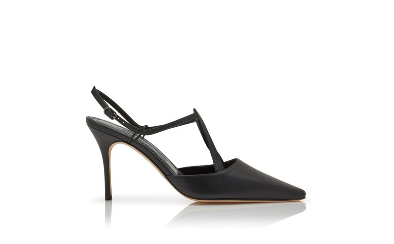Black Nappa Leather T-Bar Pumps 1