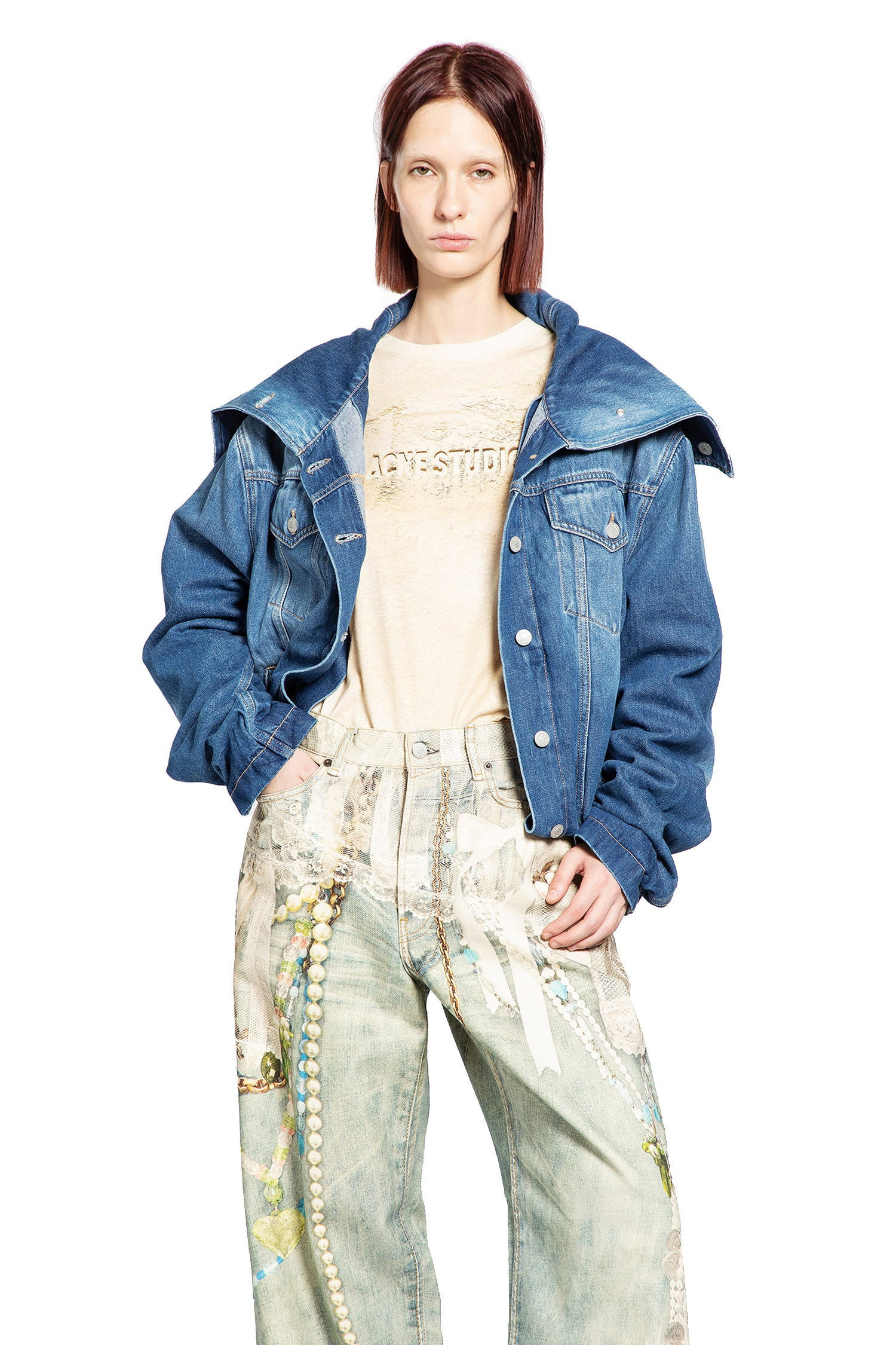 Crinkled Denim Jacket - 6