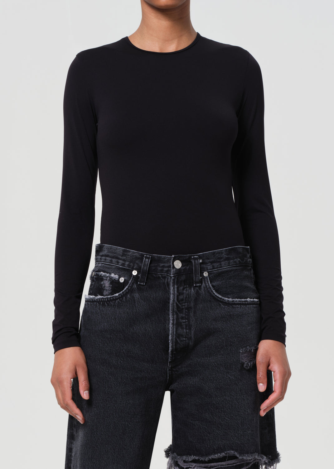 AURA LONG SLEEVE BODYSUIT IN BLACK - 2