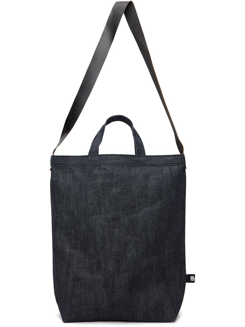 Navy Cotton Denim Cowhide Shoulder Strap Bag 1