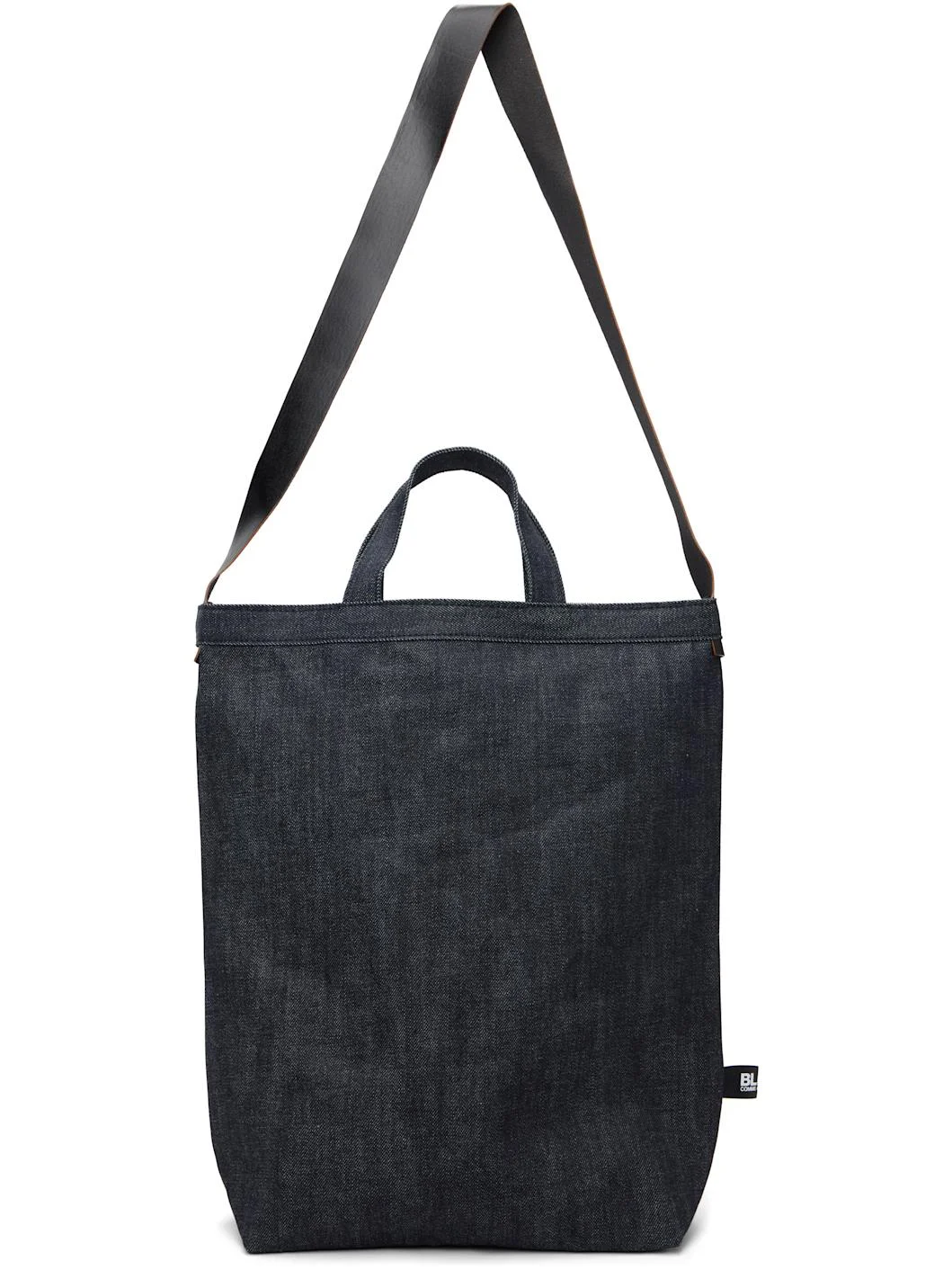 Navy Cotton Denim Cowhide Shoulder Strap Bag - 1