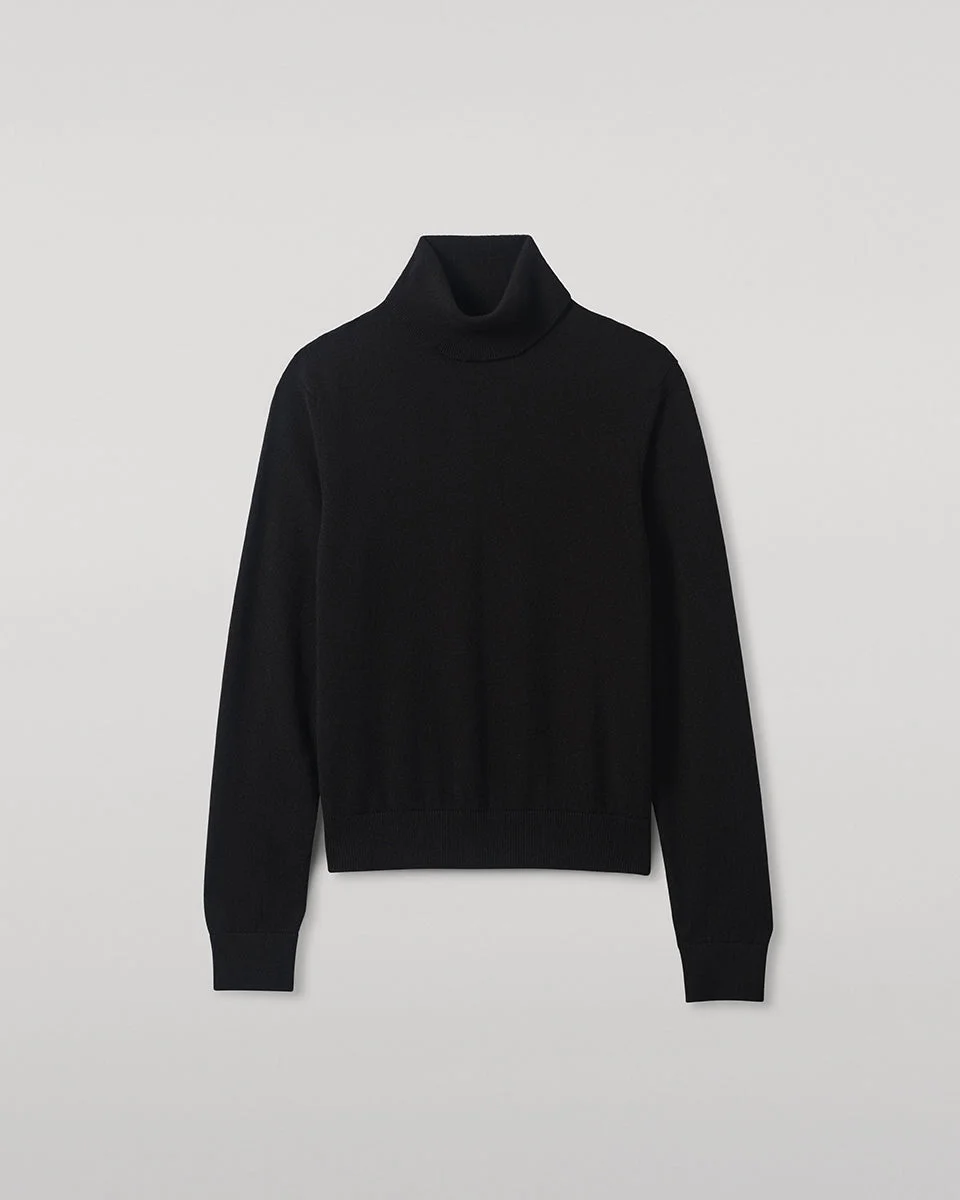 Classic Cashmere Black Roll Neck Jumper - 1