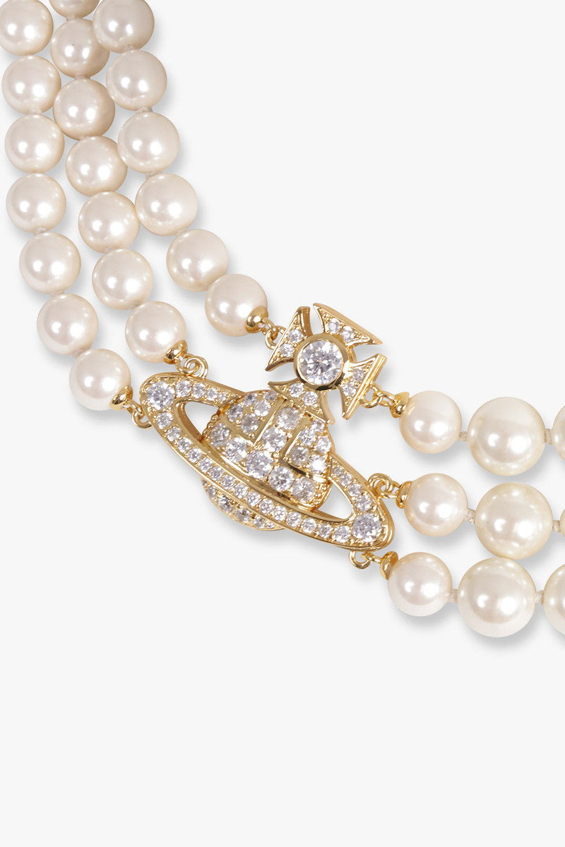 Vivienne Westwood GRAZIELLA THREE ROW PEARL NECKLACE | GOLD/CREAM ROSE PEARL outlook
