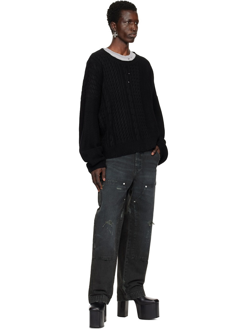 Enfants Riches Déprimés Black Cable Knit Crewneck Sweater outlook