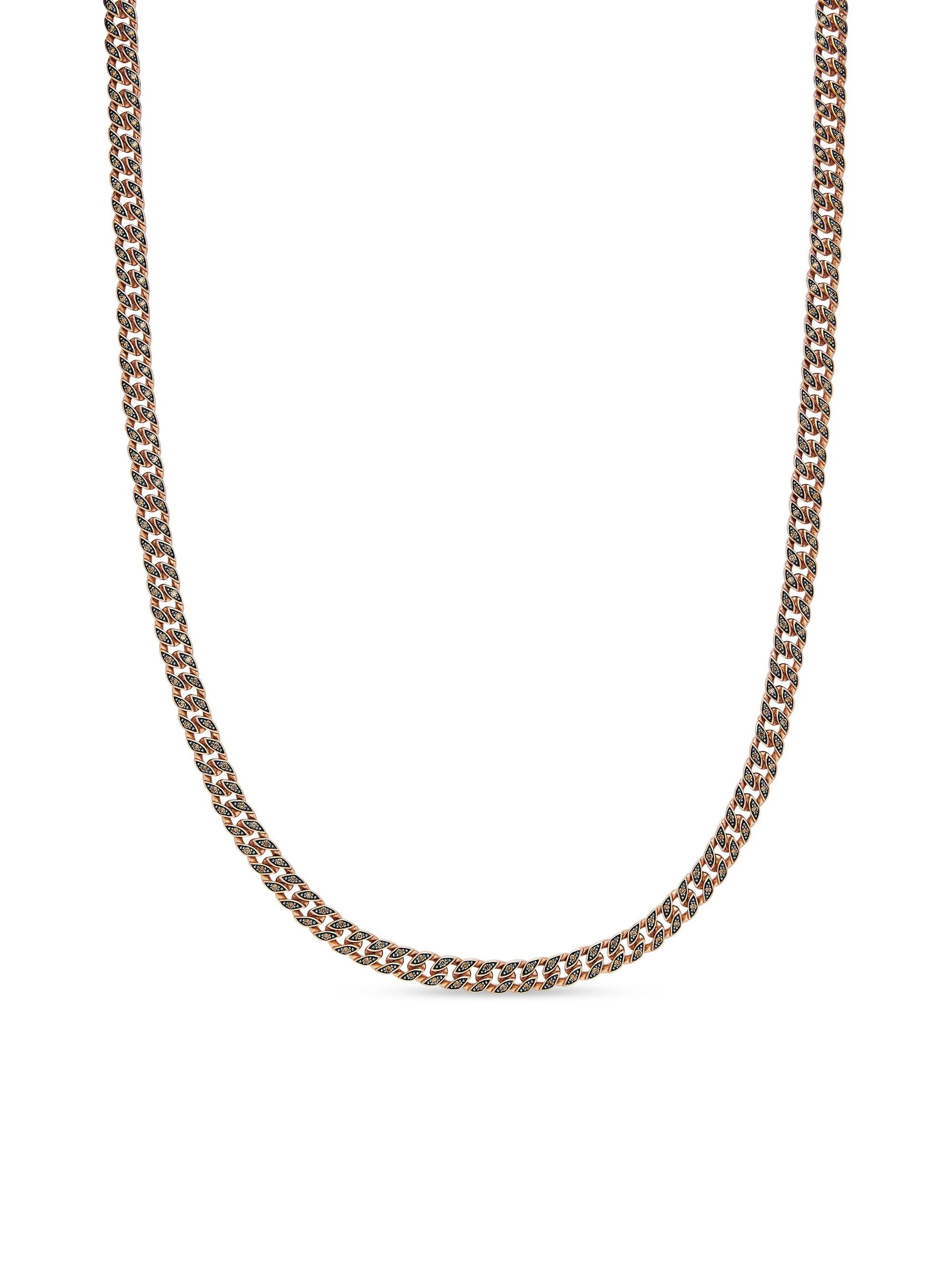 Men's Curb Chain Necklace in 18K Rose Gold, 6MM - Cognac Diamond - 1