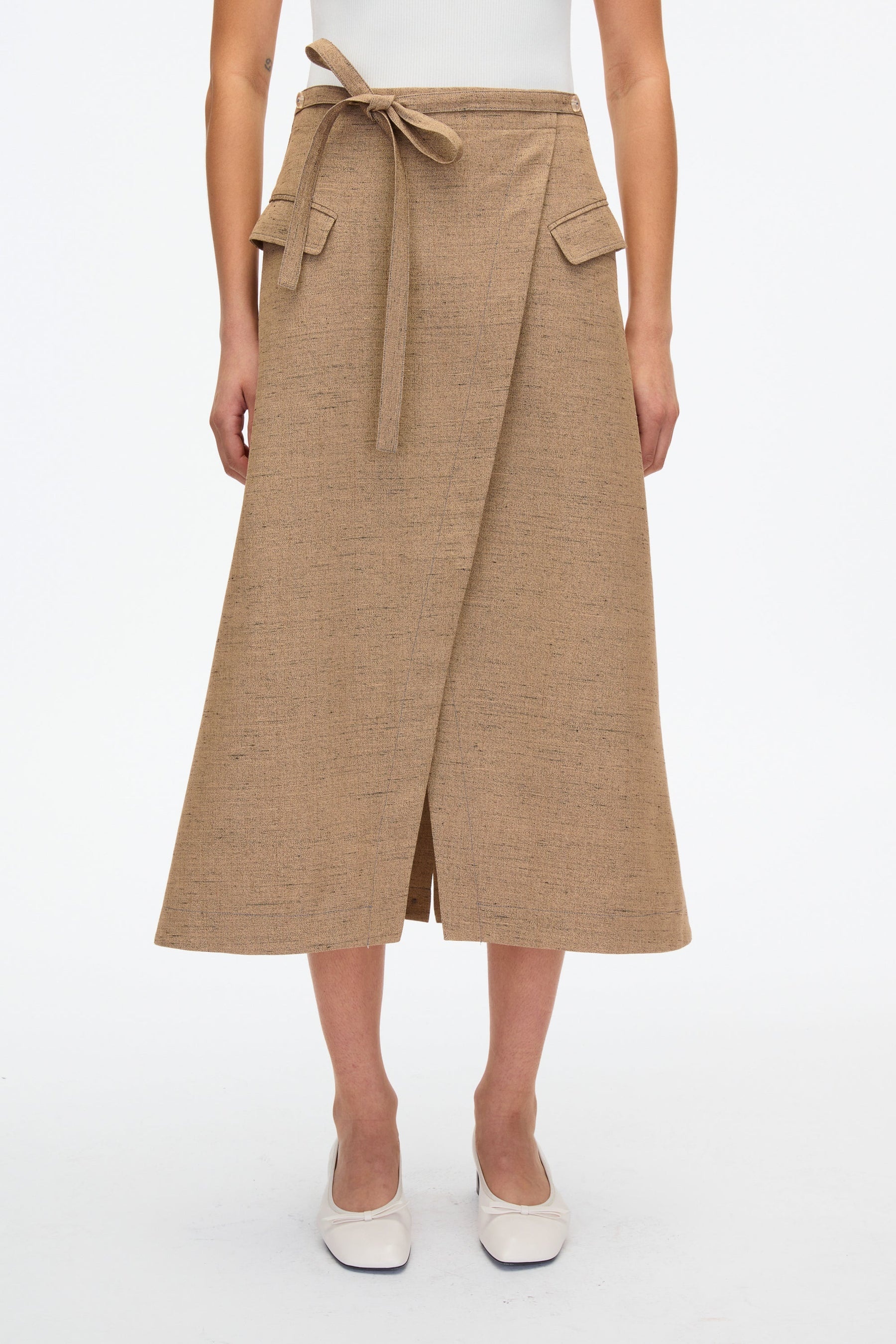 Faux Wrap Skirt with Tie Waist - 2