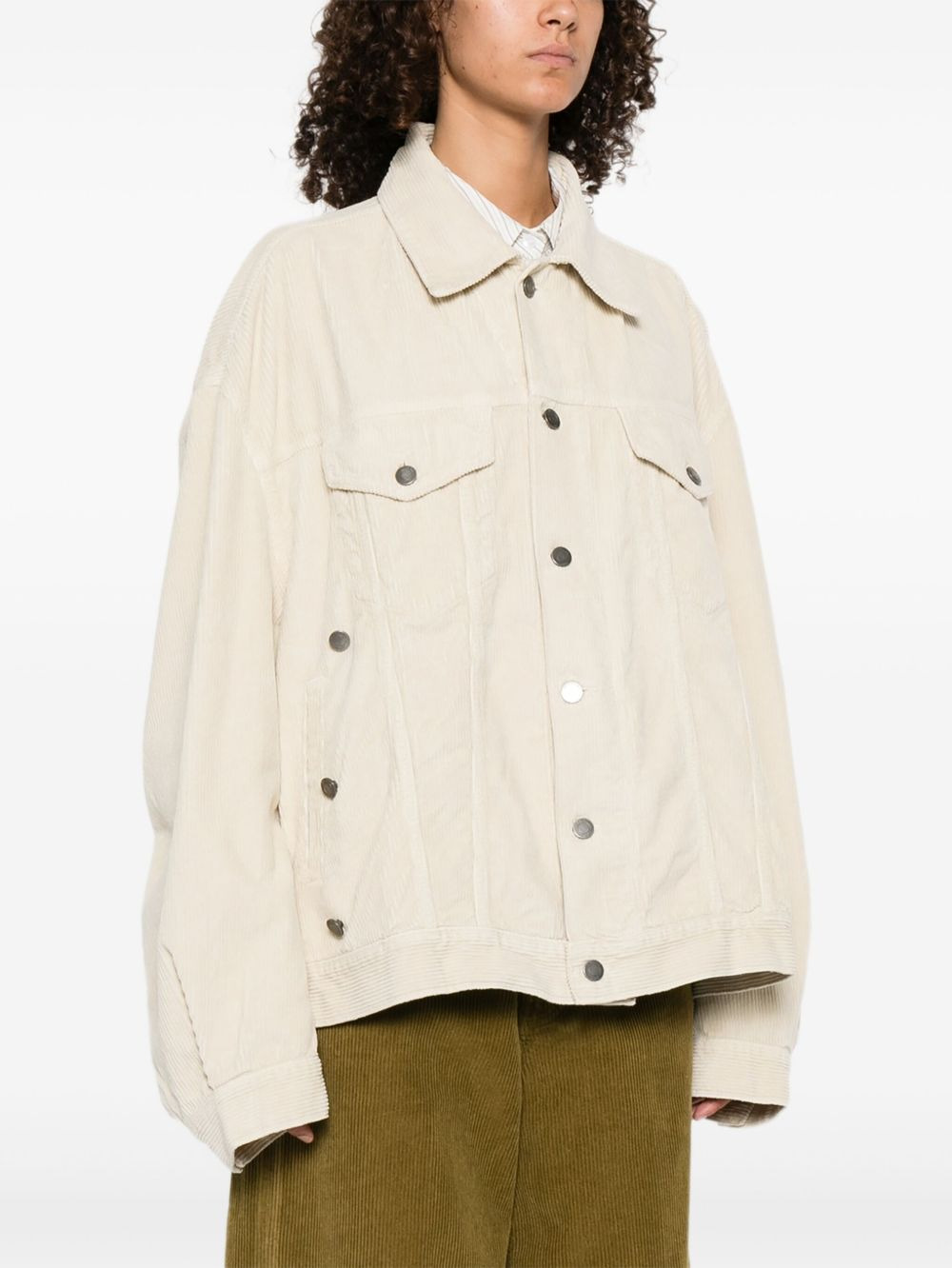 corduroy button-fastening jacket - 3