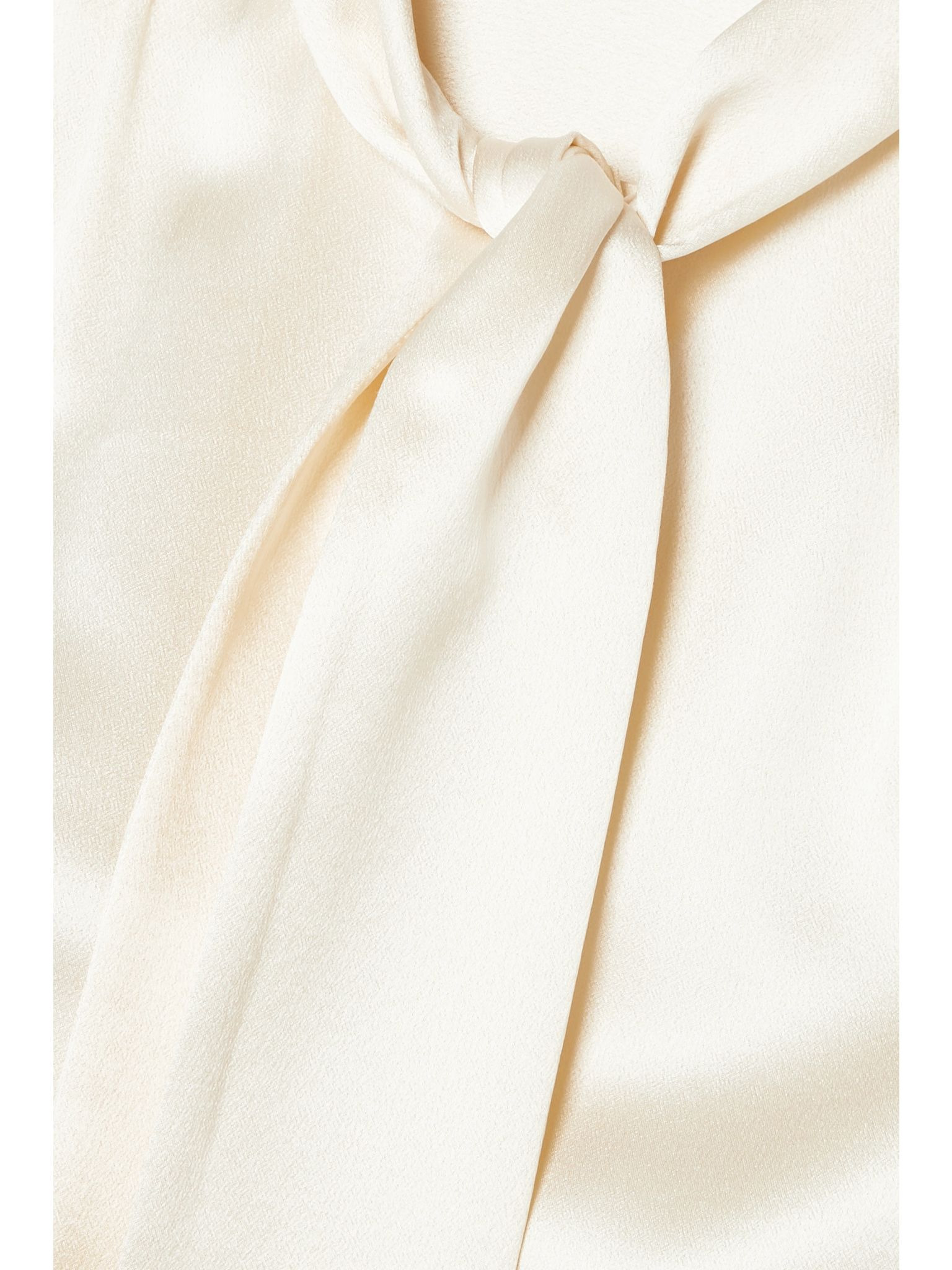 Cropped pussy-bow silk-charmeuse blouse Cream - 4