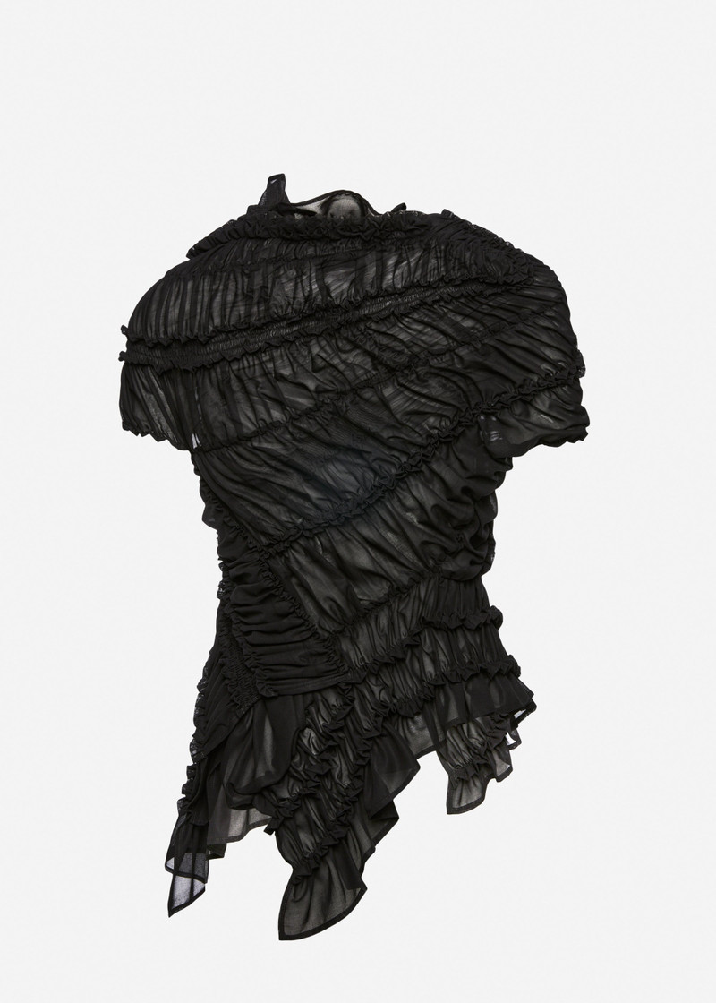 Ruched cotton short sleeve blouse in black 2