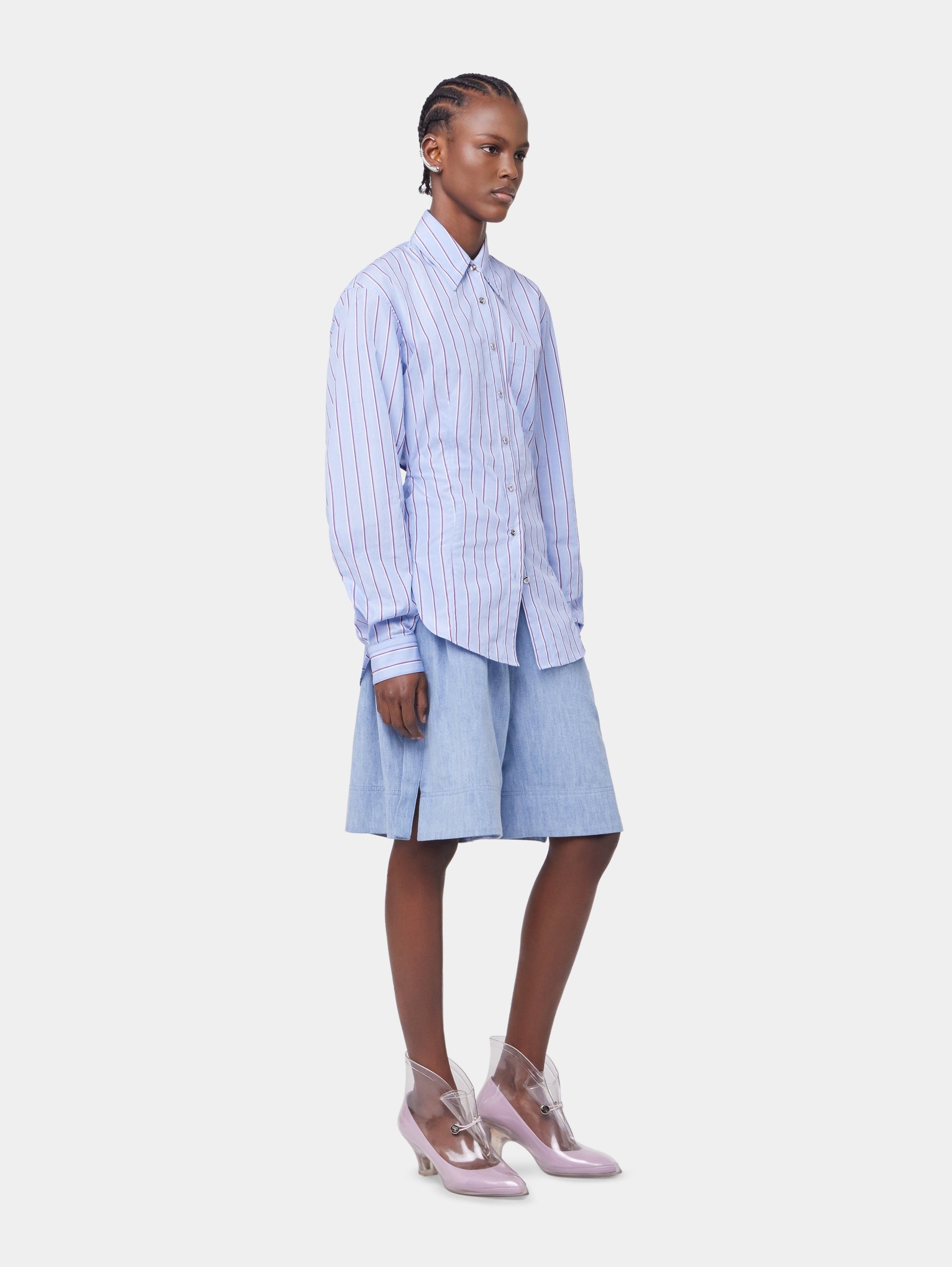 STRIPED WHITE AND BLUE SHIRT IN COTTON POPLIN - 5