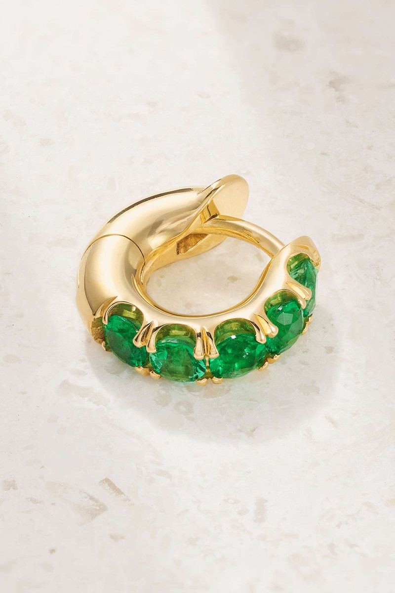 Mini Macro 18-karat gold emerald hoop earrings Green - 1
