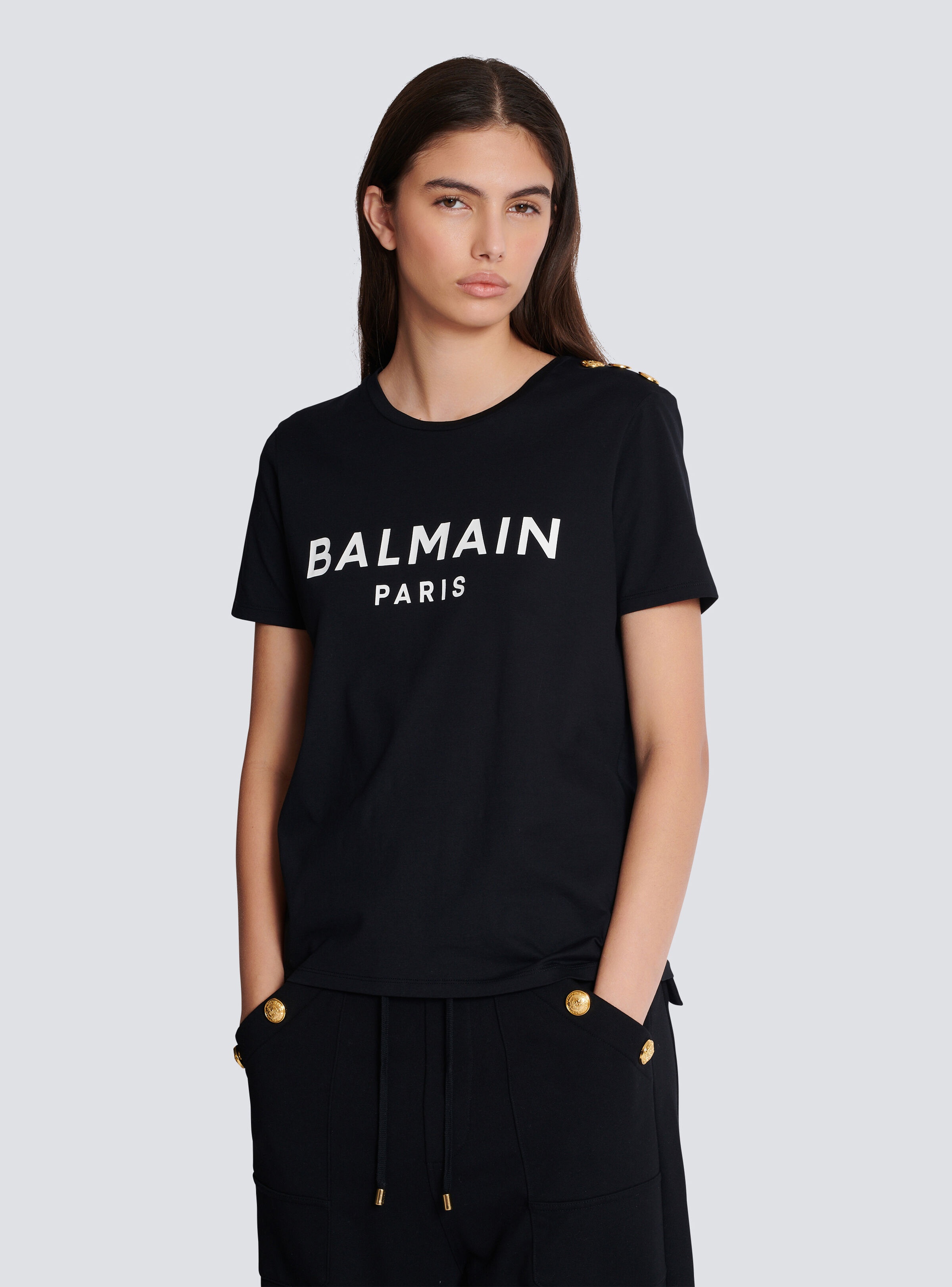 Balmain Button-shoulder logo-print cotton T-shirt