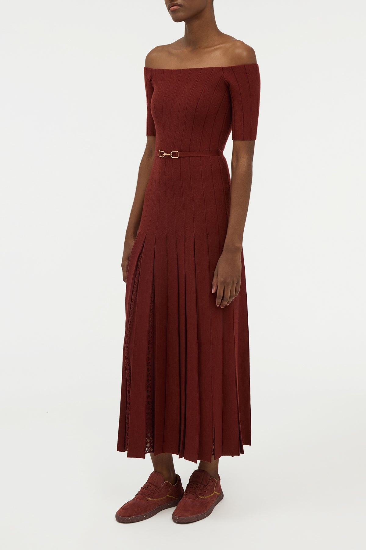 Kurt Knit Pleated Maxi Dress in Burnt Sienna Merino Wool - 3